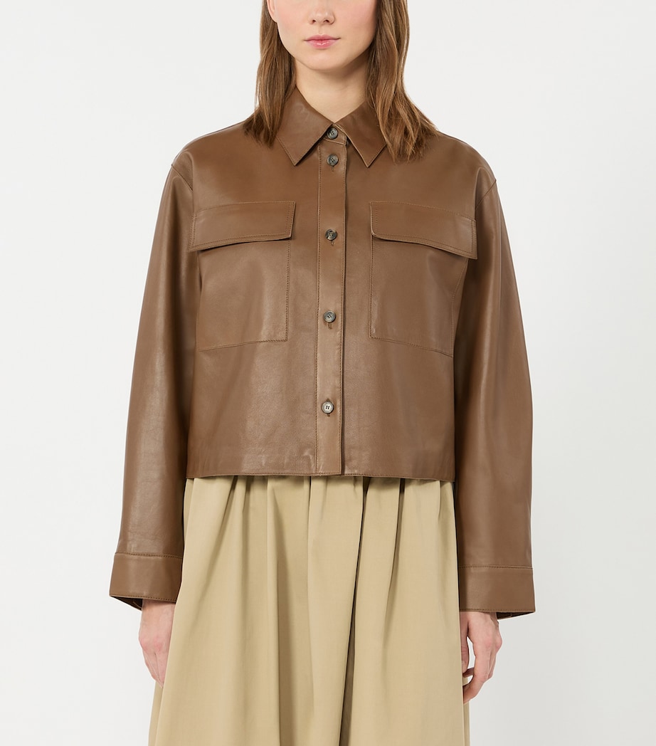 Weekend Max Mara Womens Leather Cropped Jacket Brown Image 3