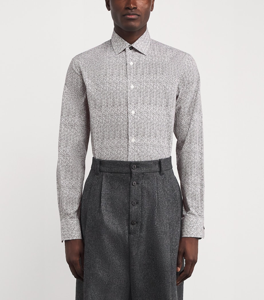 Cotton Chevron Print Tailored Fit Shirt 01_WHITE Image 3