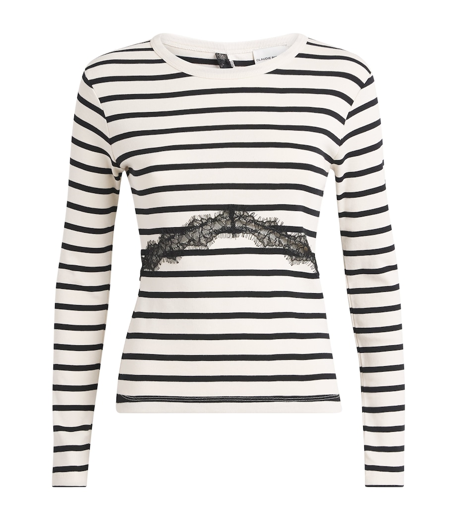 Cotton Stripe Lace Detail T-Shirt DUAL-COLOR Image 1