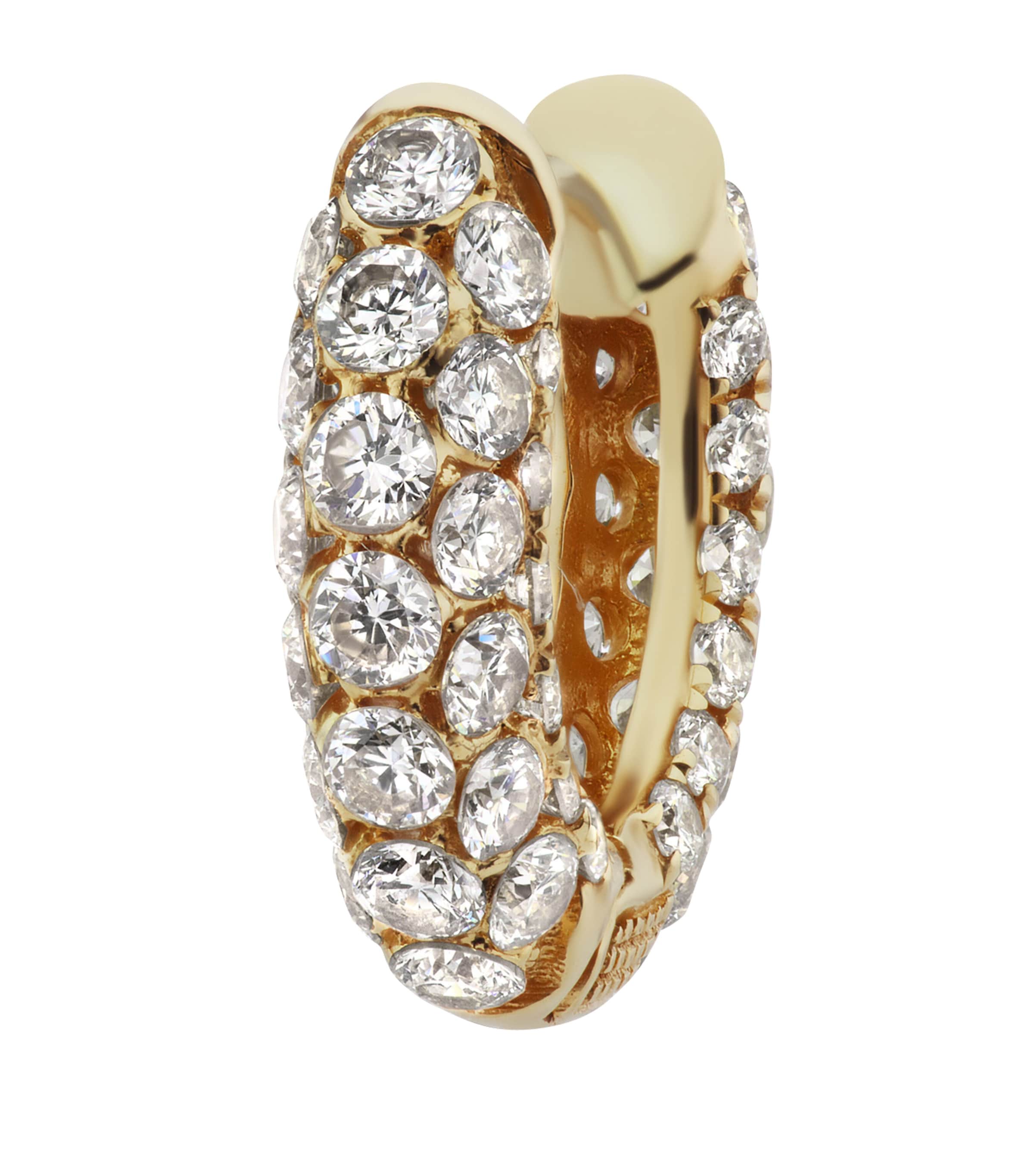 Gold Invisible Set Diamond Three Row Pavé Hoop Earring (6.5mm)