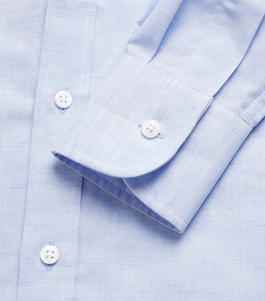 With Nothing Underneath Womens Linen-Cotton Weave The Boyfriend Shirt Celeste Blue Image 5