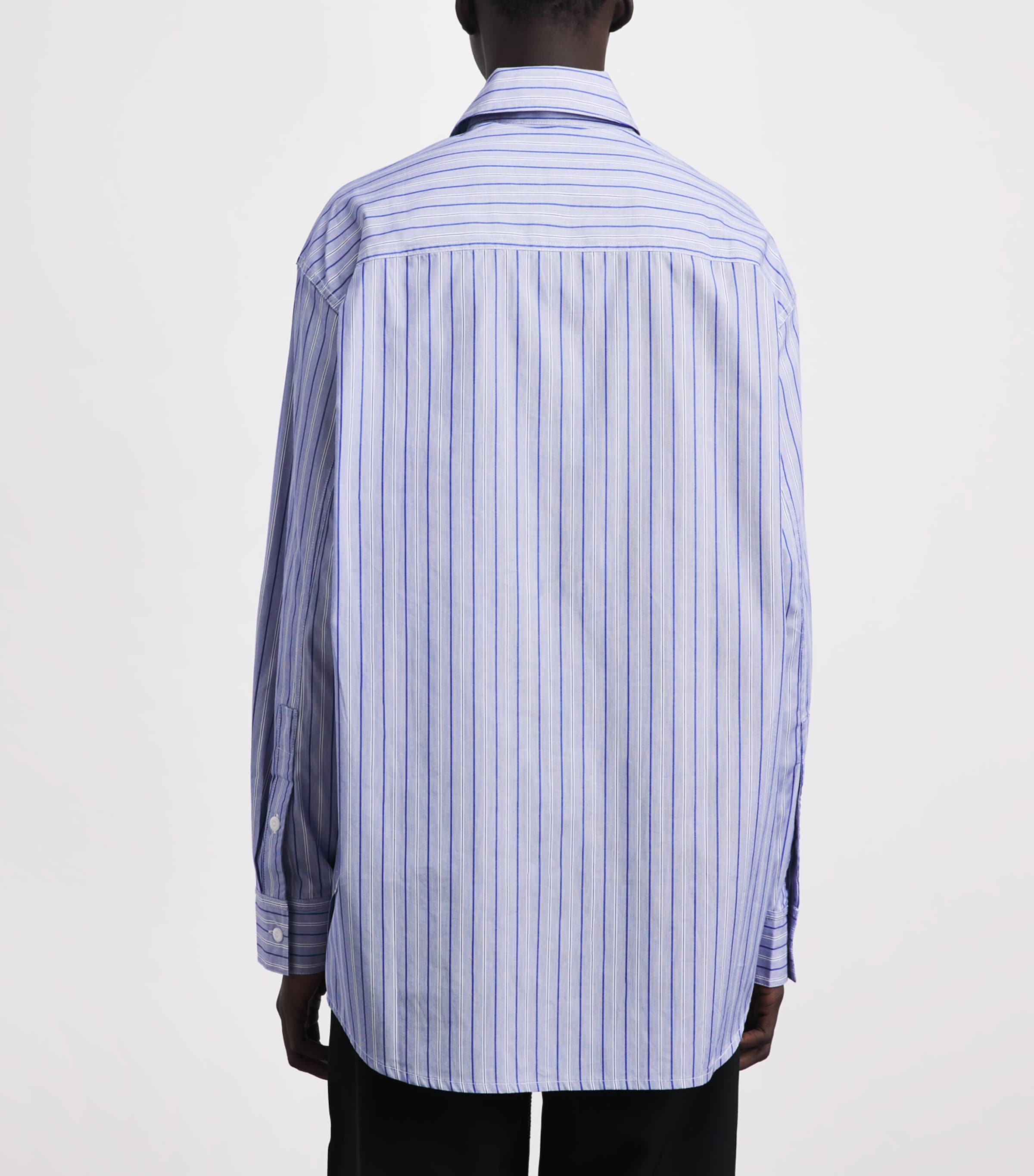 Song For The Mute Mens Cotton Pleated Shirt Light Blue Stripe Image 5