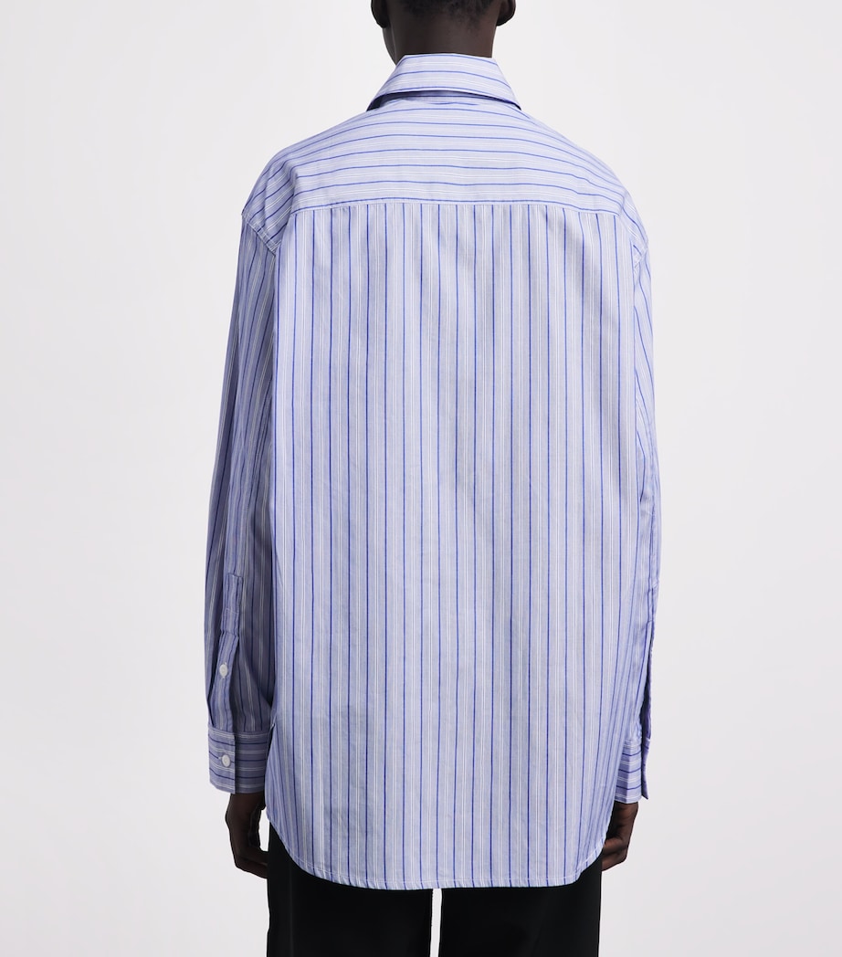 Song For The Mute Mens Cotton Pleated Shirt Light Blue Stripe Image 5