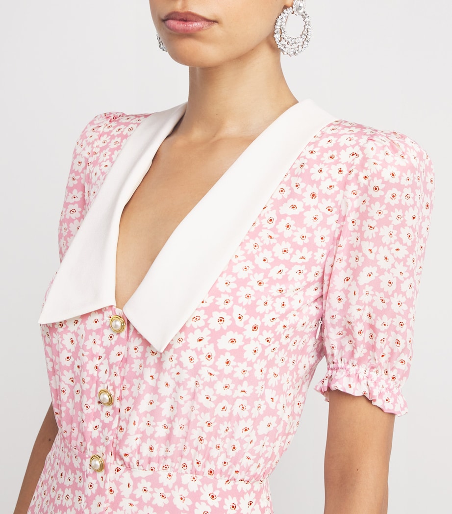 Silk Floral Collar Midi Dress 1816 PINK-WHITE Image 6