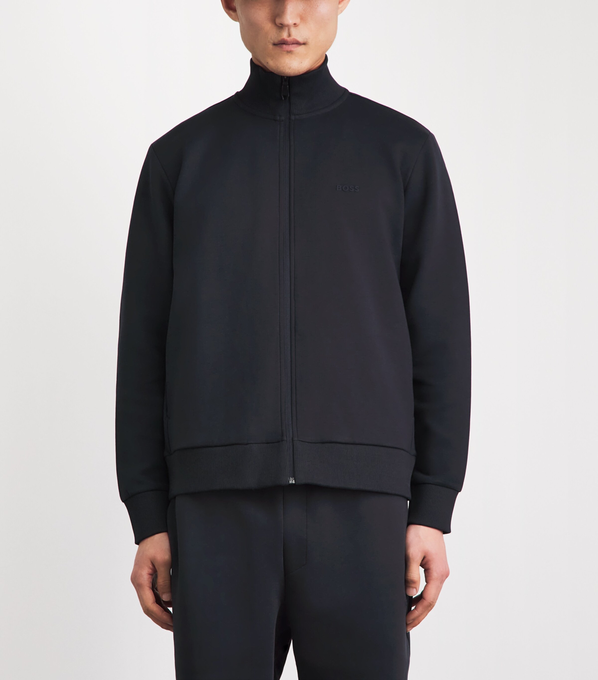 BOSS Mens Stretch-Cotton Zip-Up Sweatshirt Dark Blue Image 4