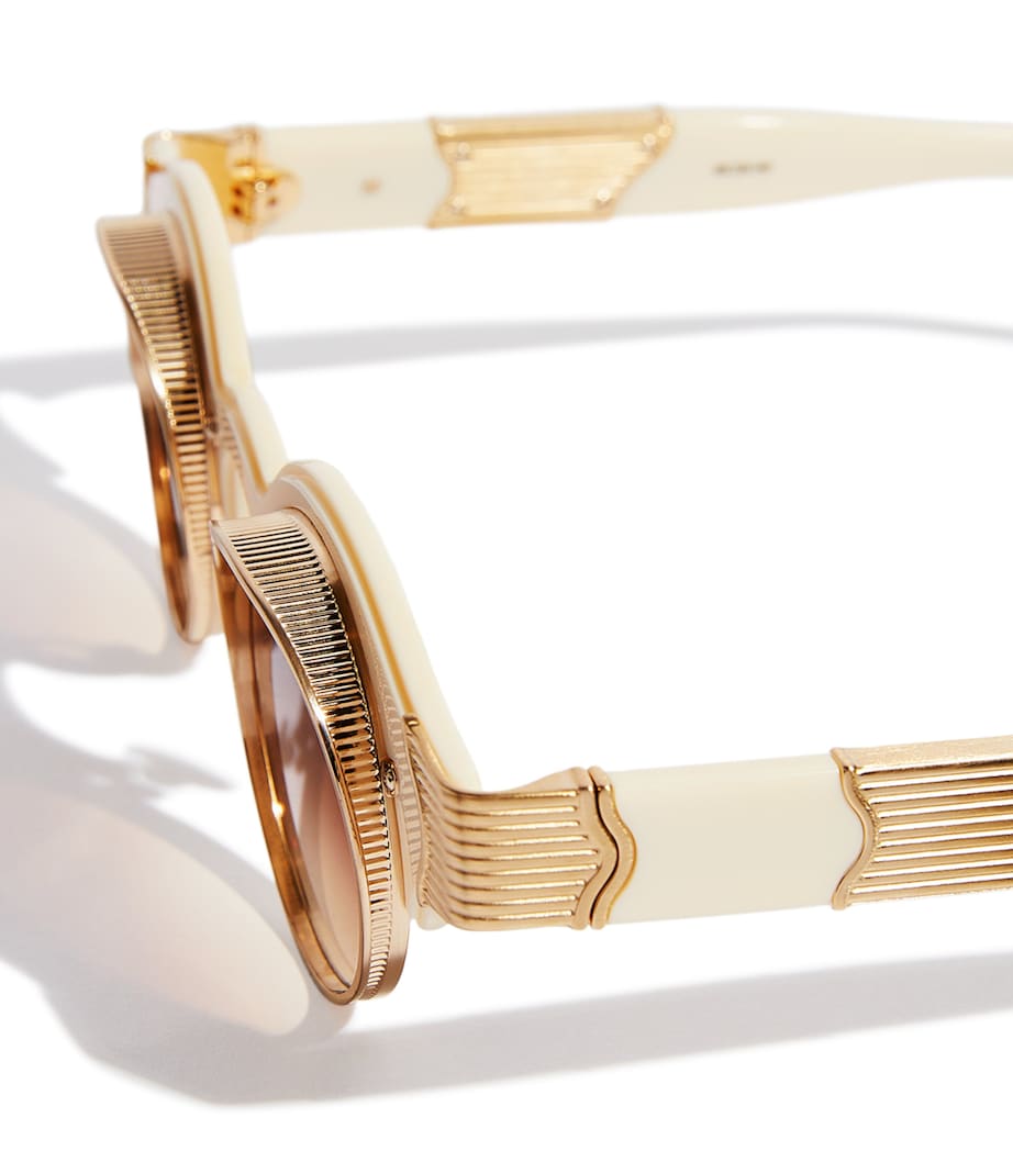 Round-Frame Sunglasses BRUSHD GOLD MILK WHT Image 6