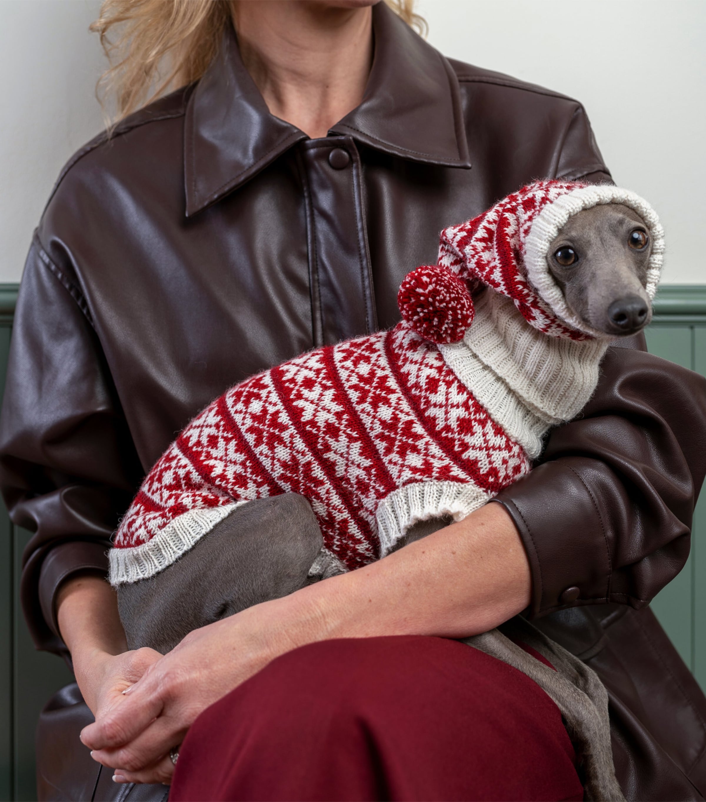 Alpaca-Blend Christmas Dog Sweater WHITE / RED Image 4