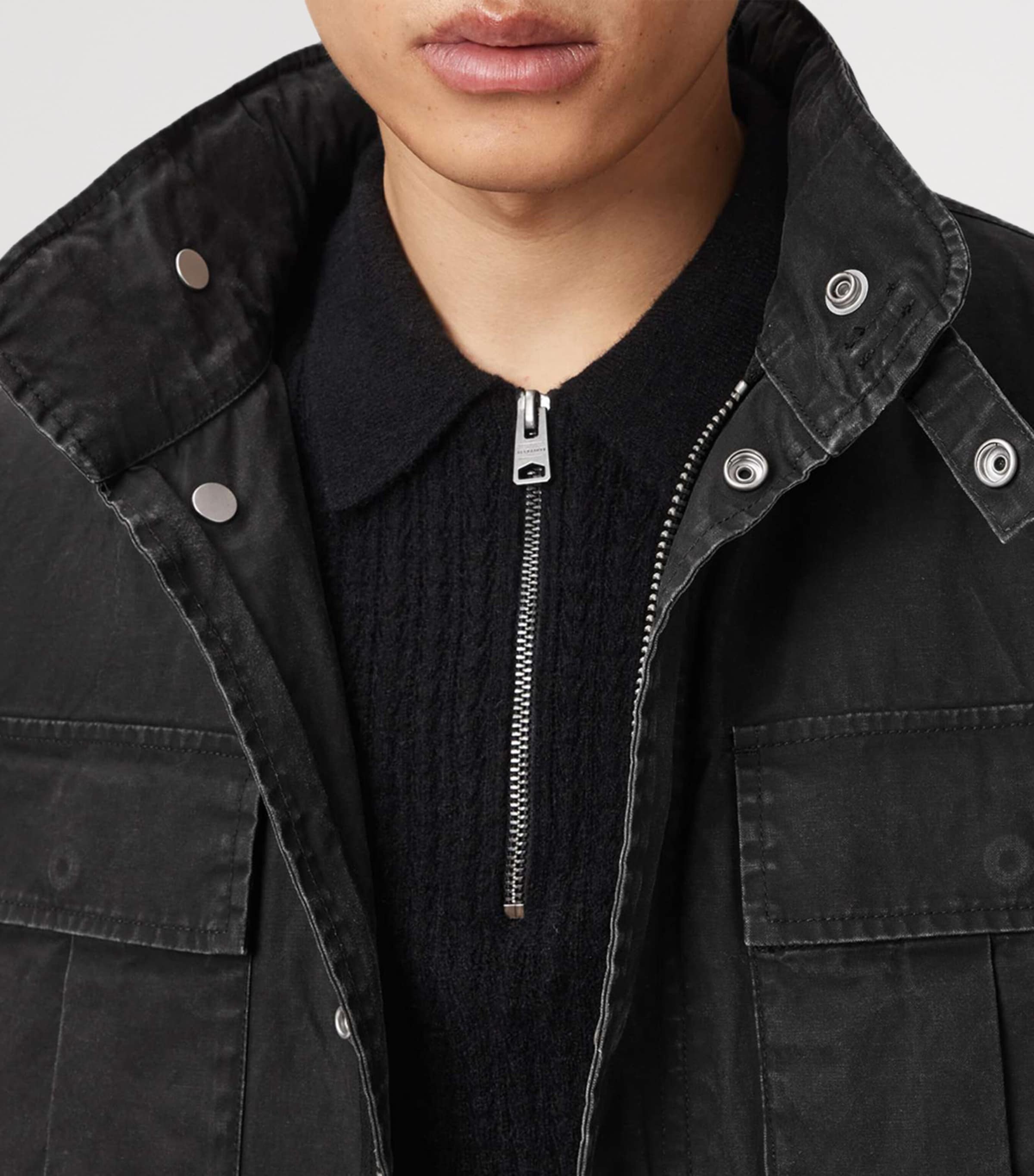 AllSaints Mens Organic Cotton Valen Jacket Washed Black Image 6