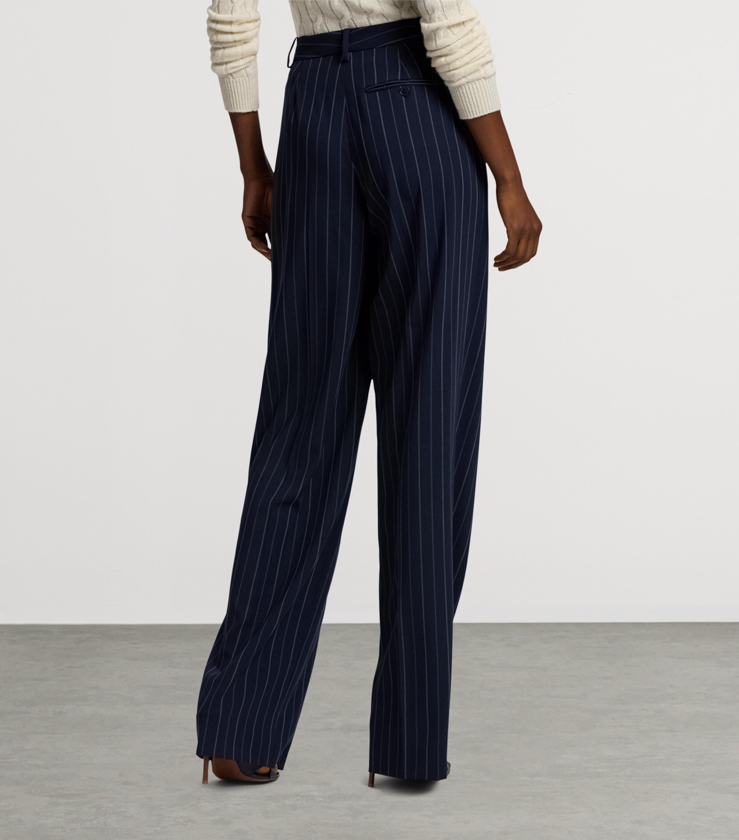 Ralph Lauren Collection Womens Wool Pinstripe Jody Wide-Leg Trousers Navy Image 8
