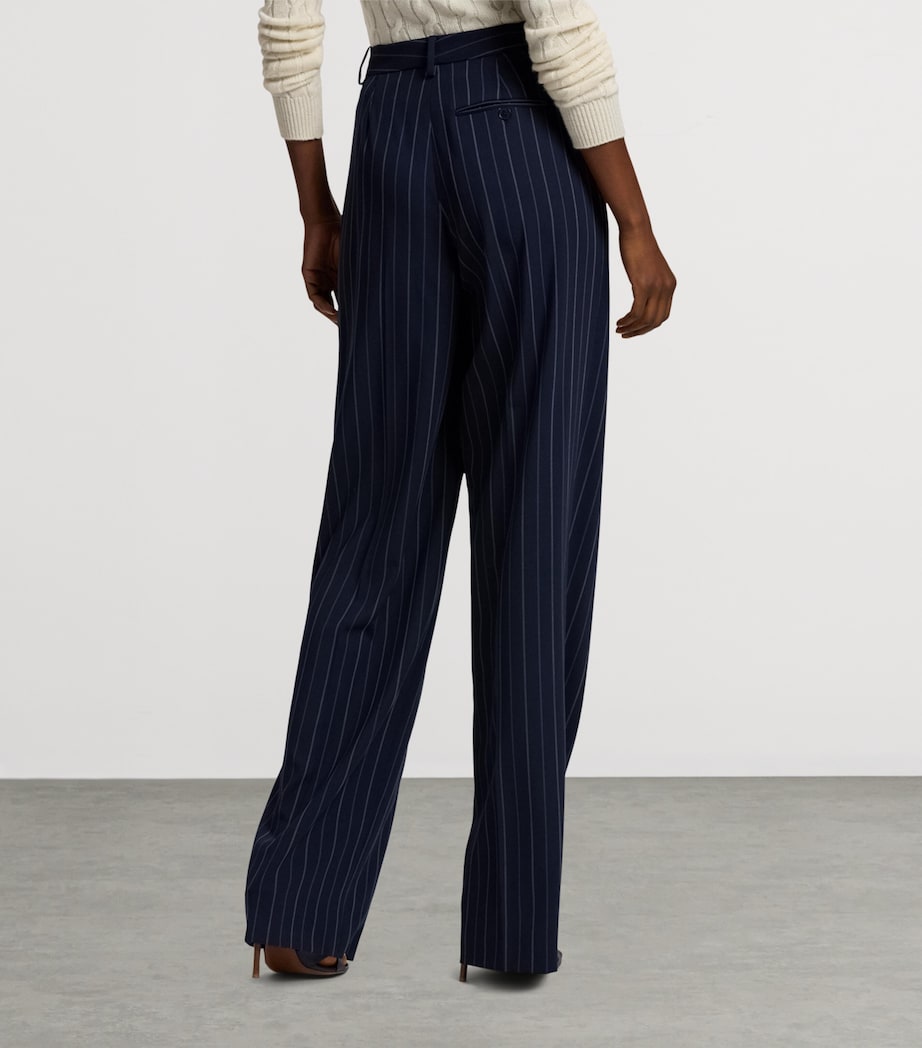 Ralph Lauren Collection Womens Wool Pinstripe Jody Wide-Leg Trousers Navy Image 8