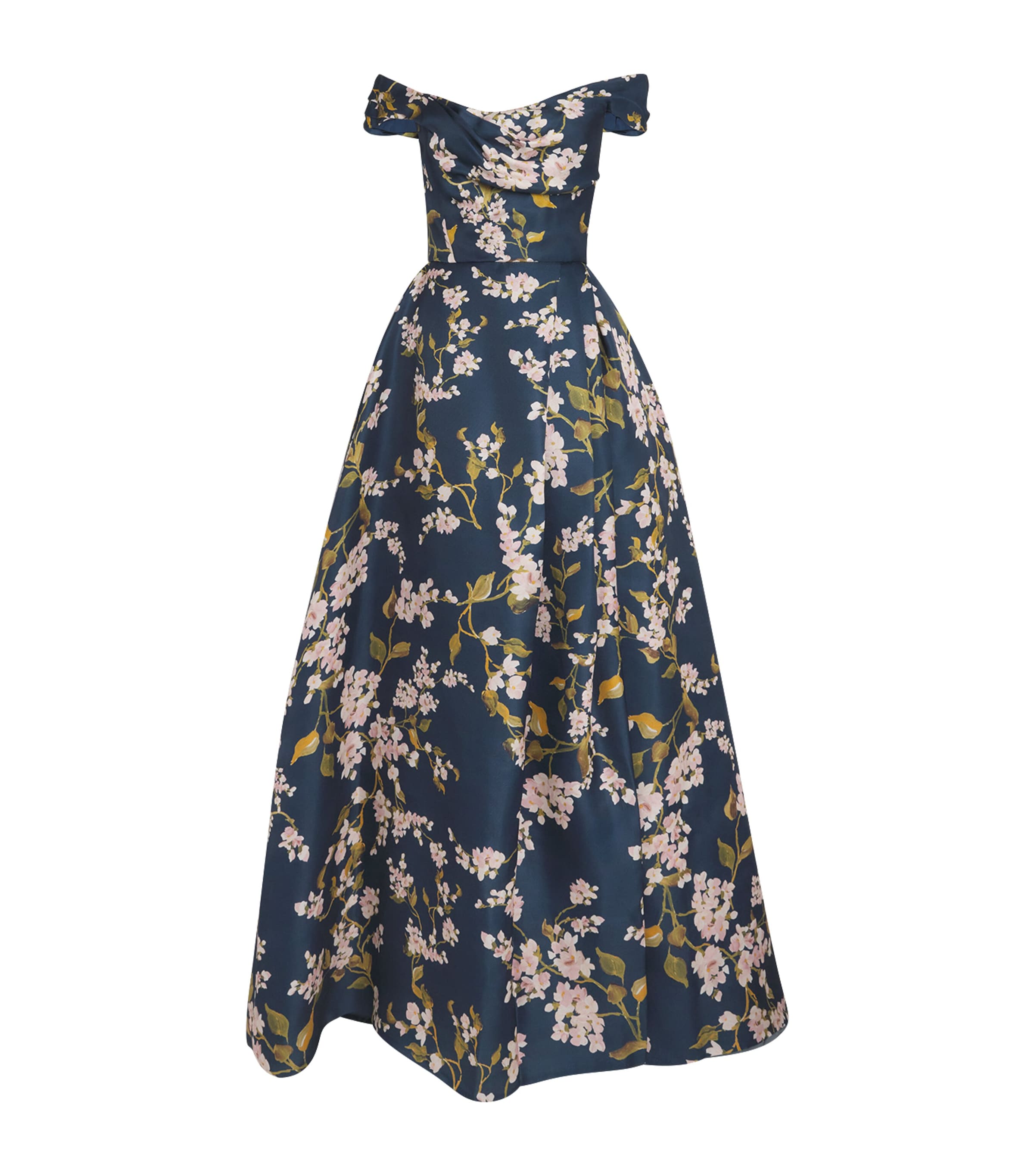 Monique Lhuillier Gazar Floral Off-the-shoulder Gown In Blue