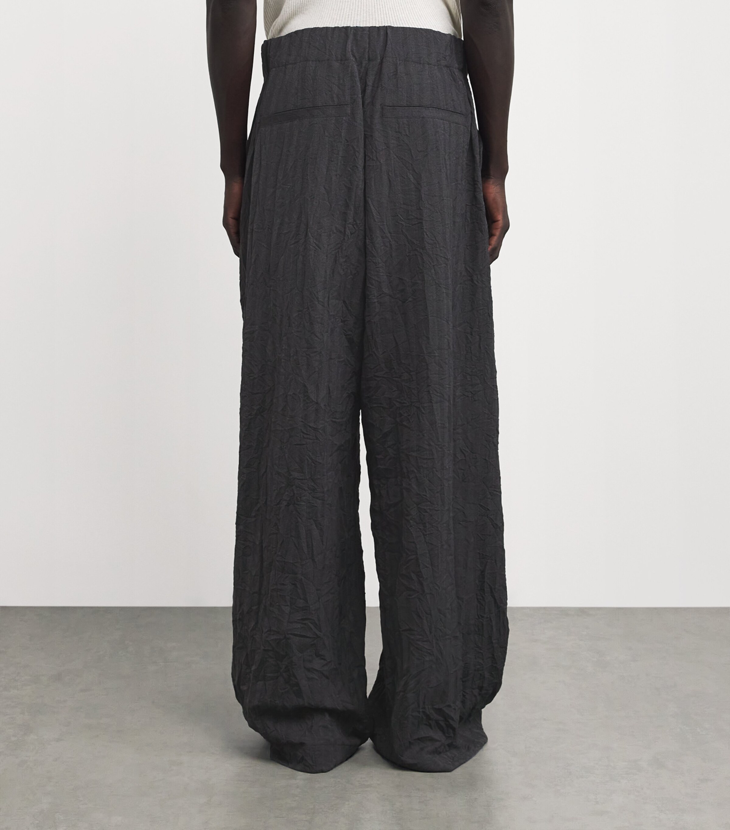 DRIES VAN NOTEN Mens Herringbone-Weave Pilan Wide-Leg Trousers Navy Image 4