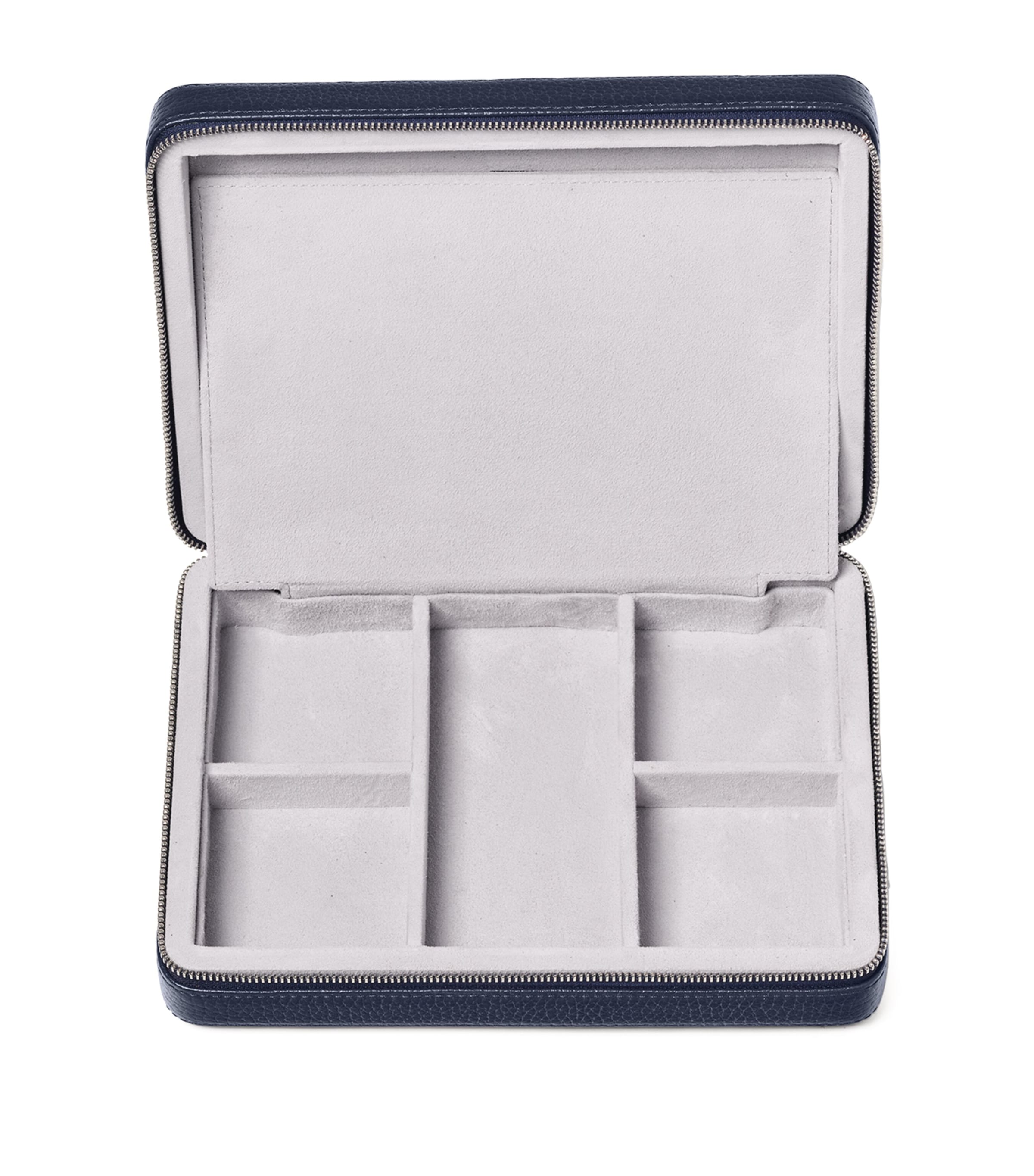 Large Leather Travel Jewellery Case NAVY Image 4