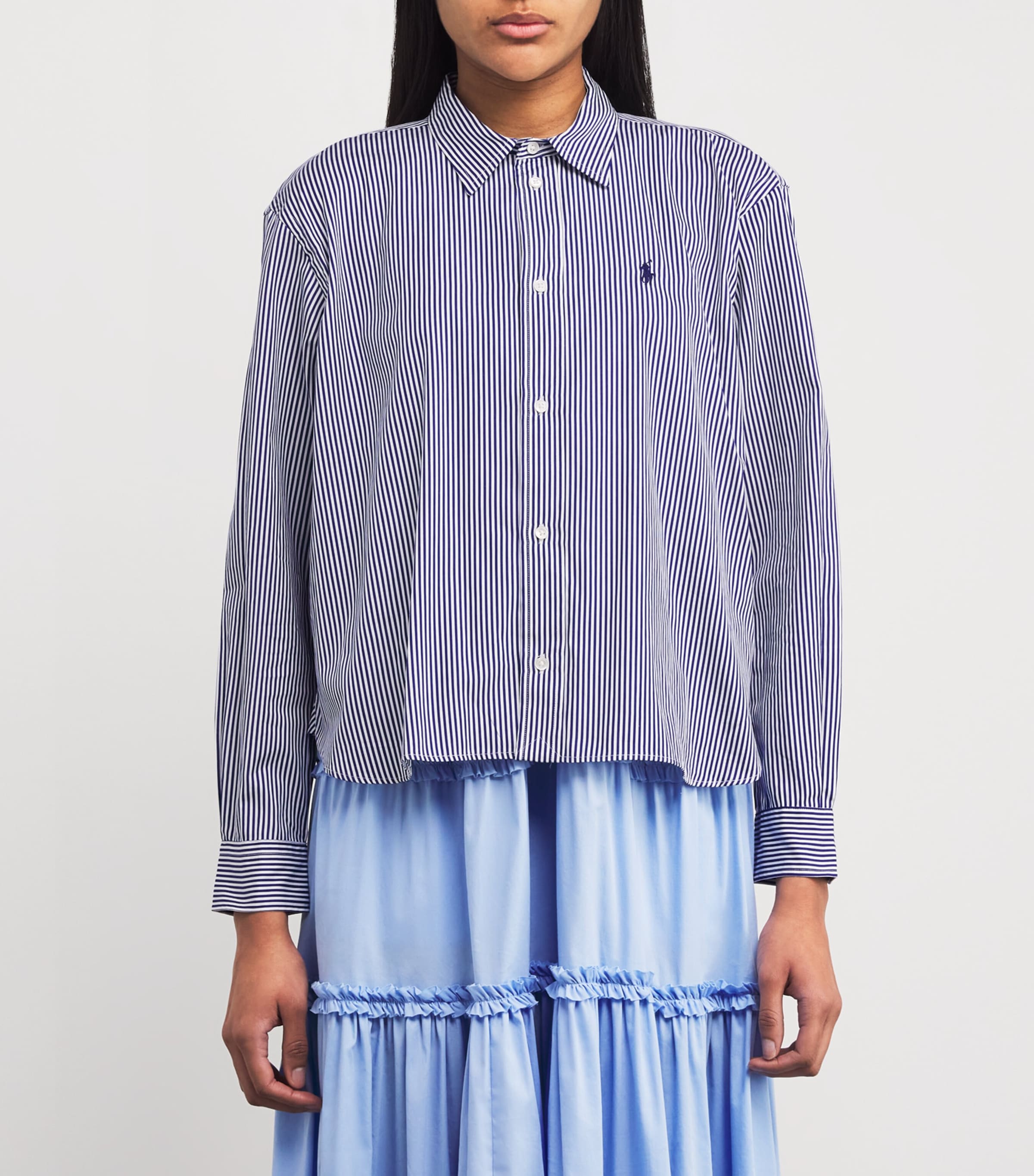 Polo Ralph Lauren Striped Cropped Shirt White/blue Image 3