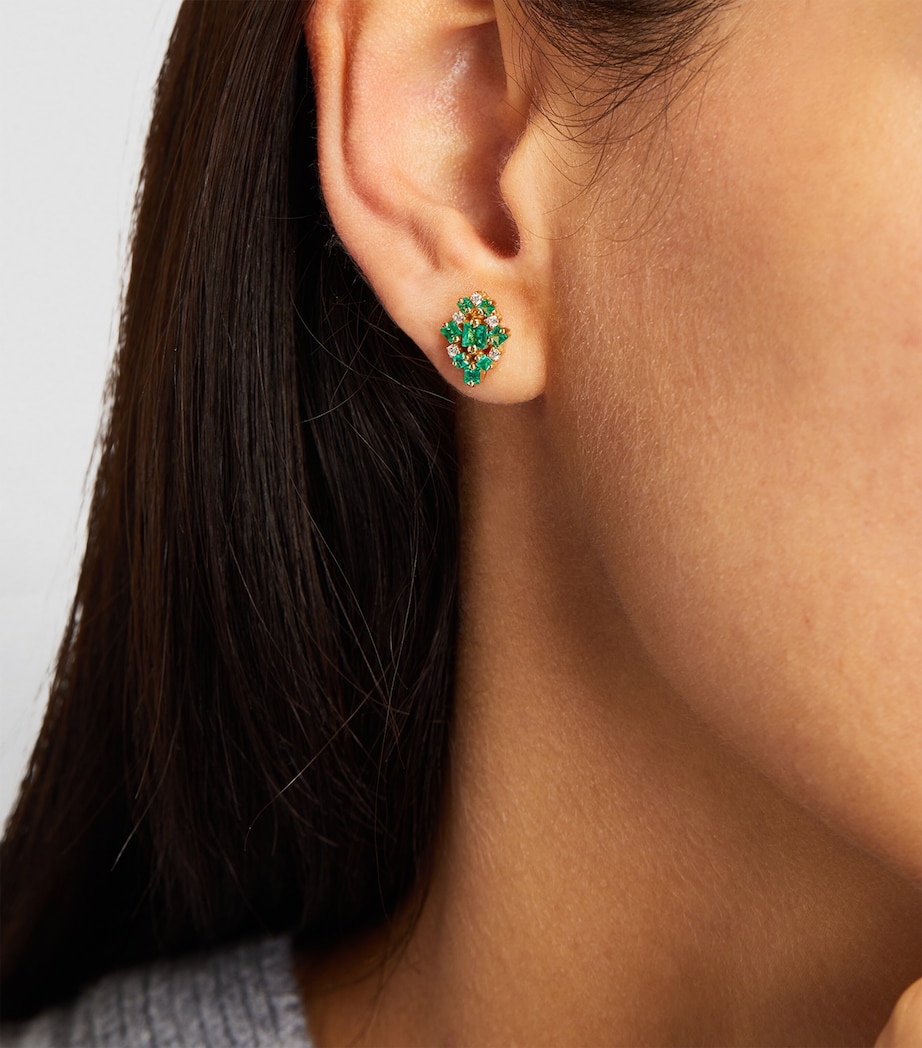 Yellow Gold, Diamond and Emerald La Fantaisie Stud Earrings 18K YG/EMER Image 6