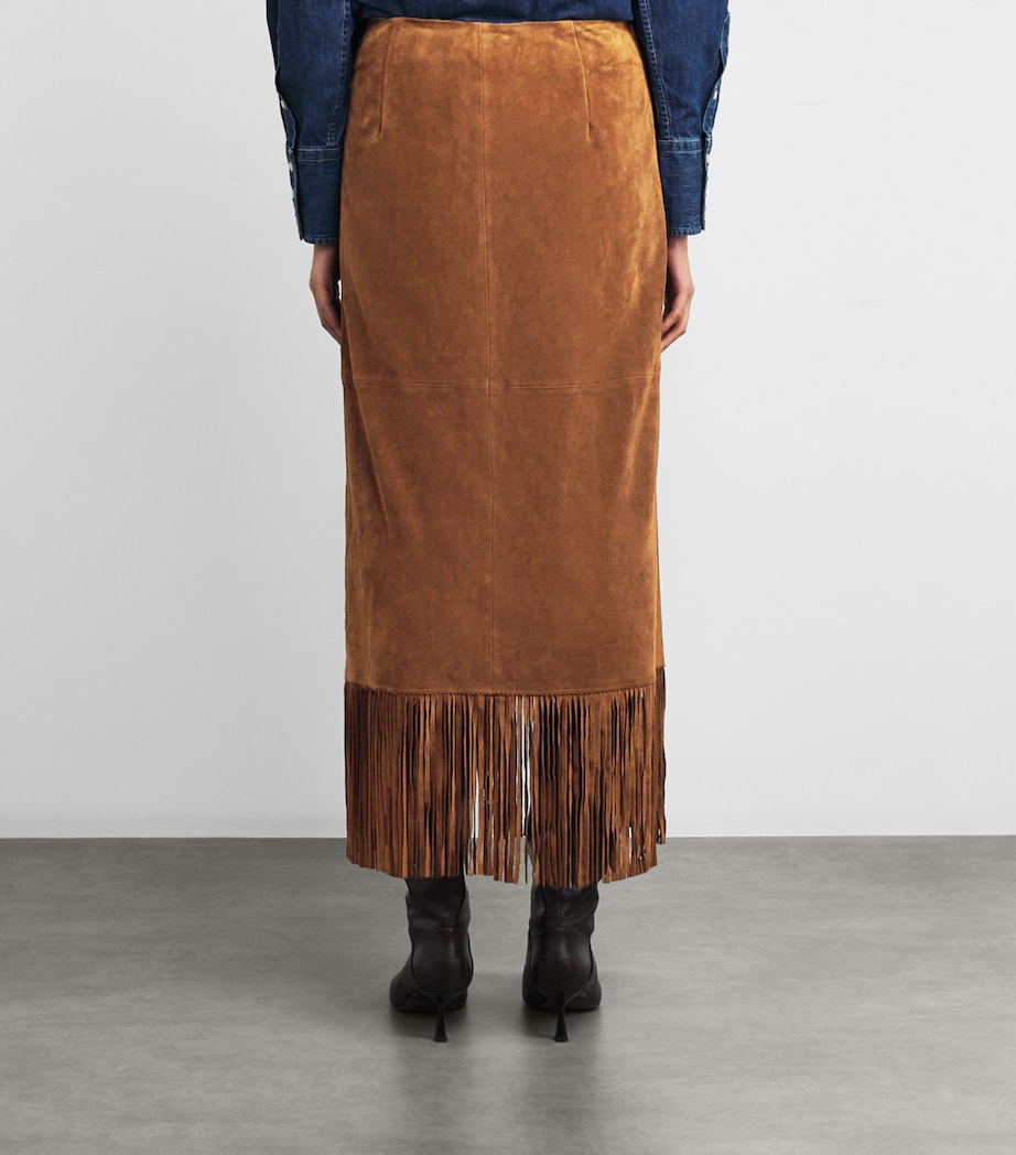 Polo Ralph Lauren Womens Suede Fringed Midi Skirt Clove Image 4