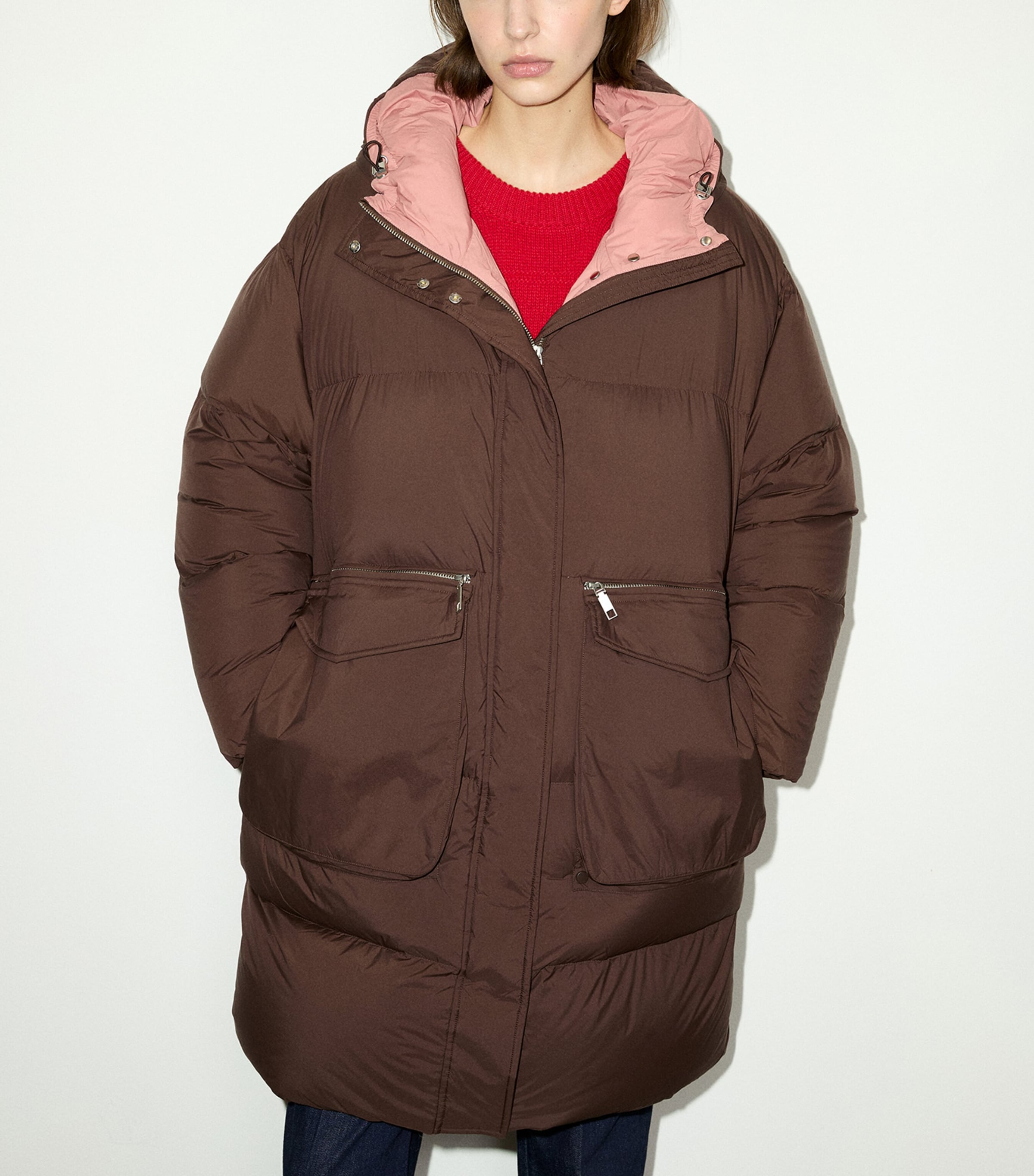 MAX&Co. Womens Hooded Puffer Jacket Dark Brown Image 2