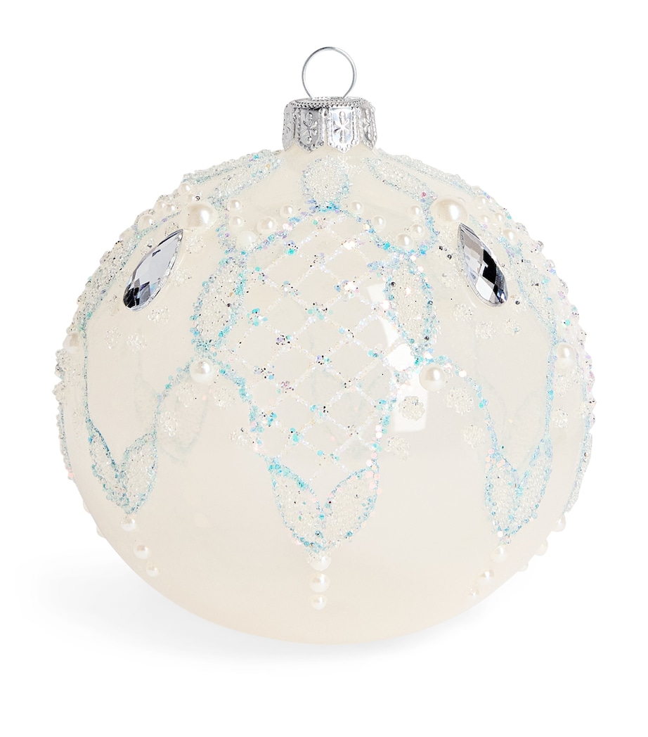 Harrods Glass Glitter Criss-Cross Bauble White/ Transparent Image 1