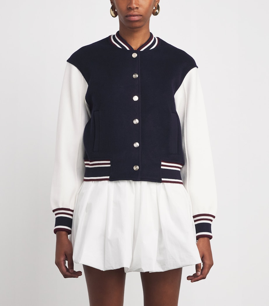 Wool Stripe-Trim Bomber Jacket NAVY Image 3