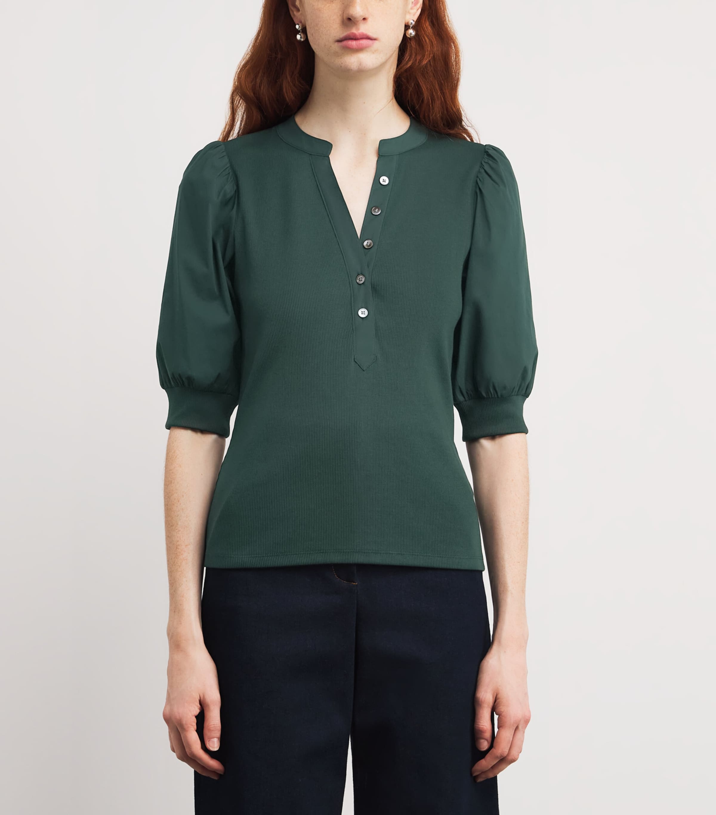 Stretch-Cotton Coralee Knit Blouse G0735 DRK HUNTR GRN Image 3