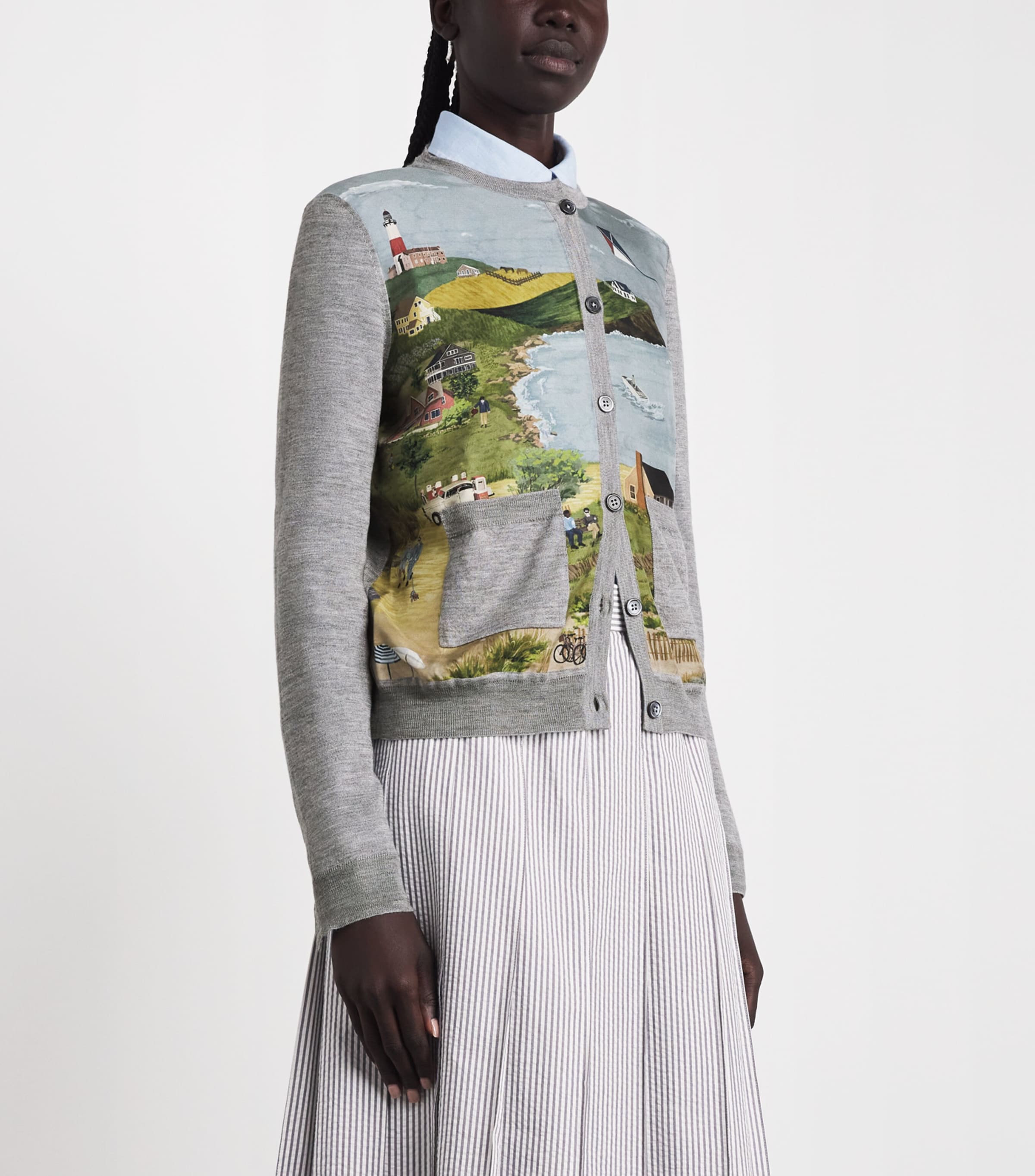 Thom Browne Womens Cashmere-Silk-Blend Nantucket Cardigan Lt Grey Image 4