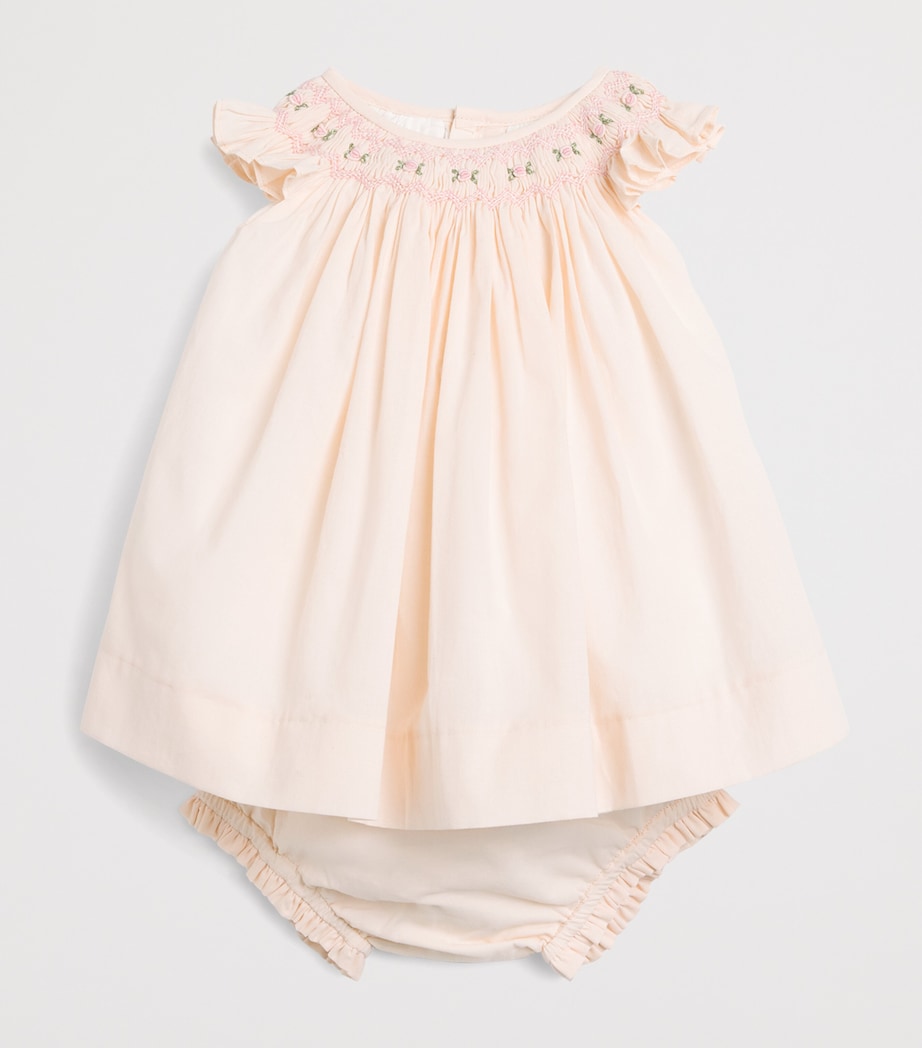 PEPA LONDON Cotton-Linen Smocked Dress with Bloomers (3-12 Months) Pink Image 3