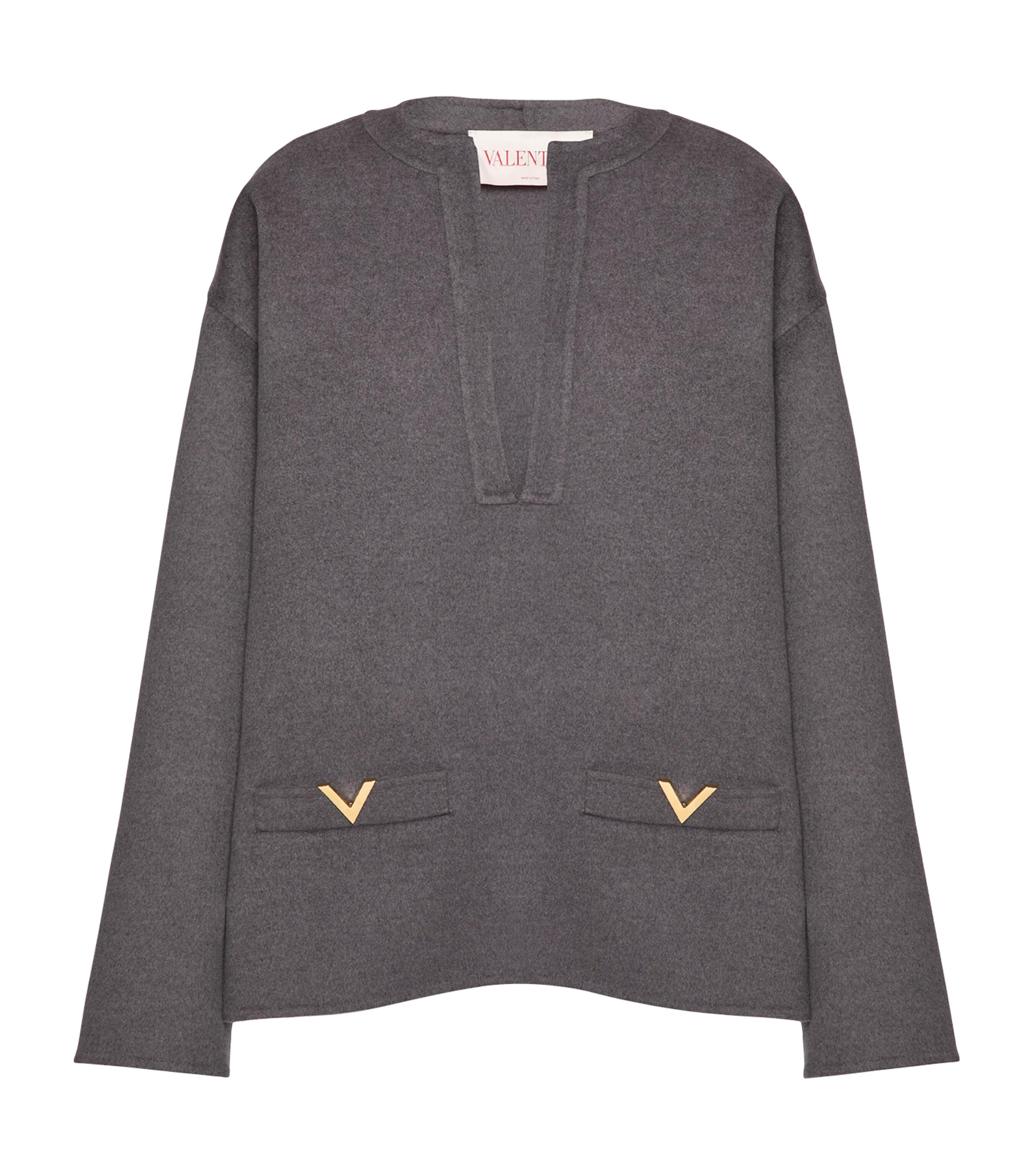 Shop Valentino Virgin Wool-cashmere V-detail Blouse In Grey