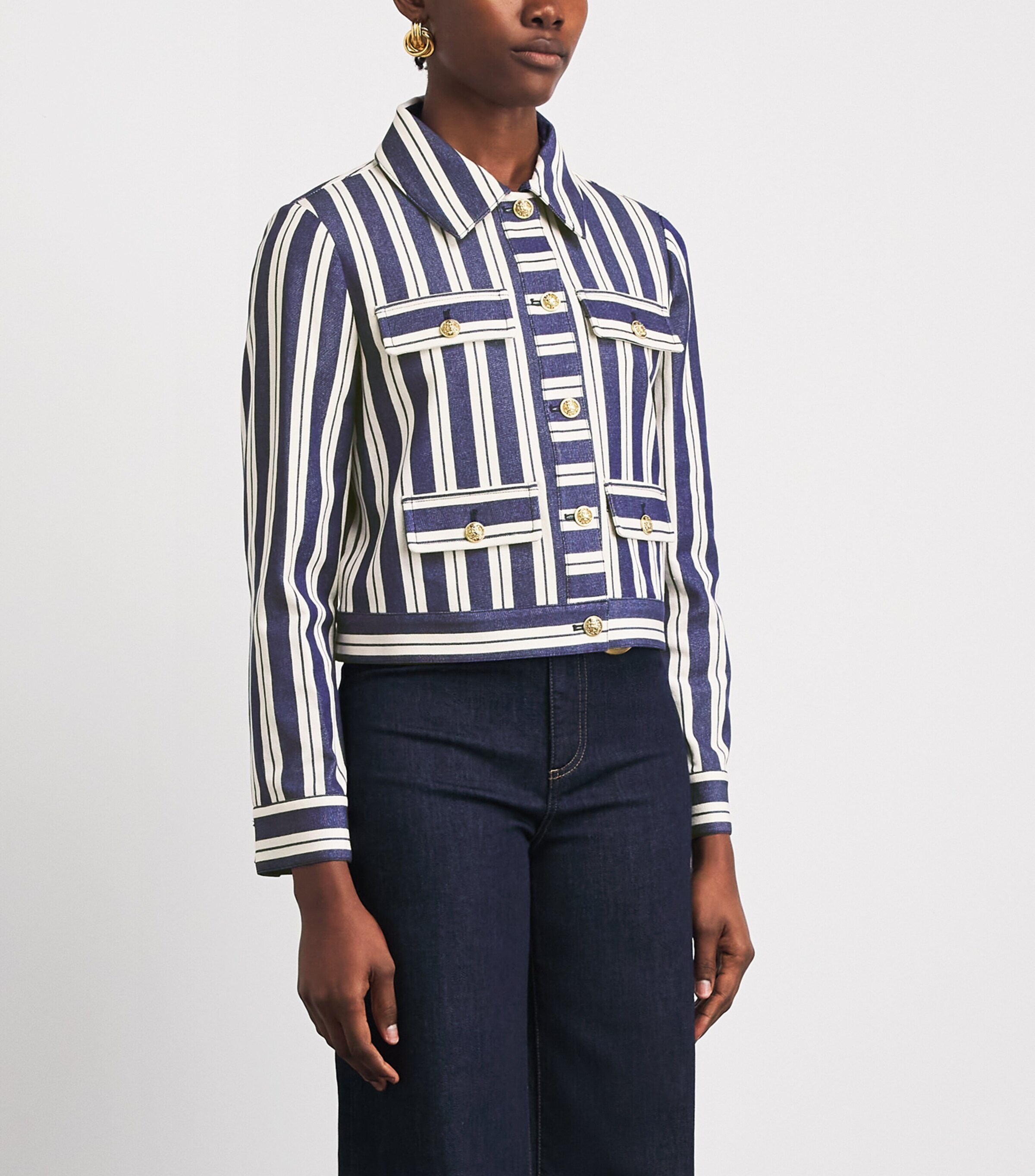 Alice+Olivia Womens Stripe Alex Jacket Mtro Strp Twlght Blu Image 4