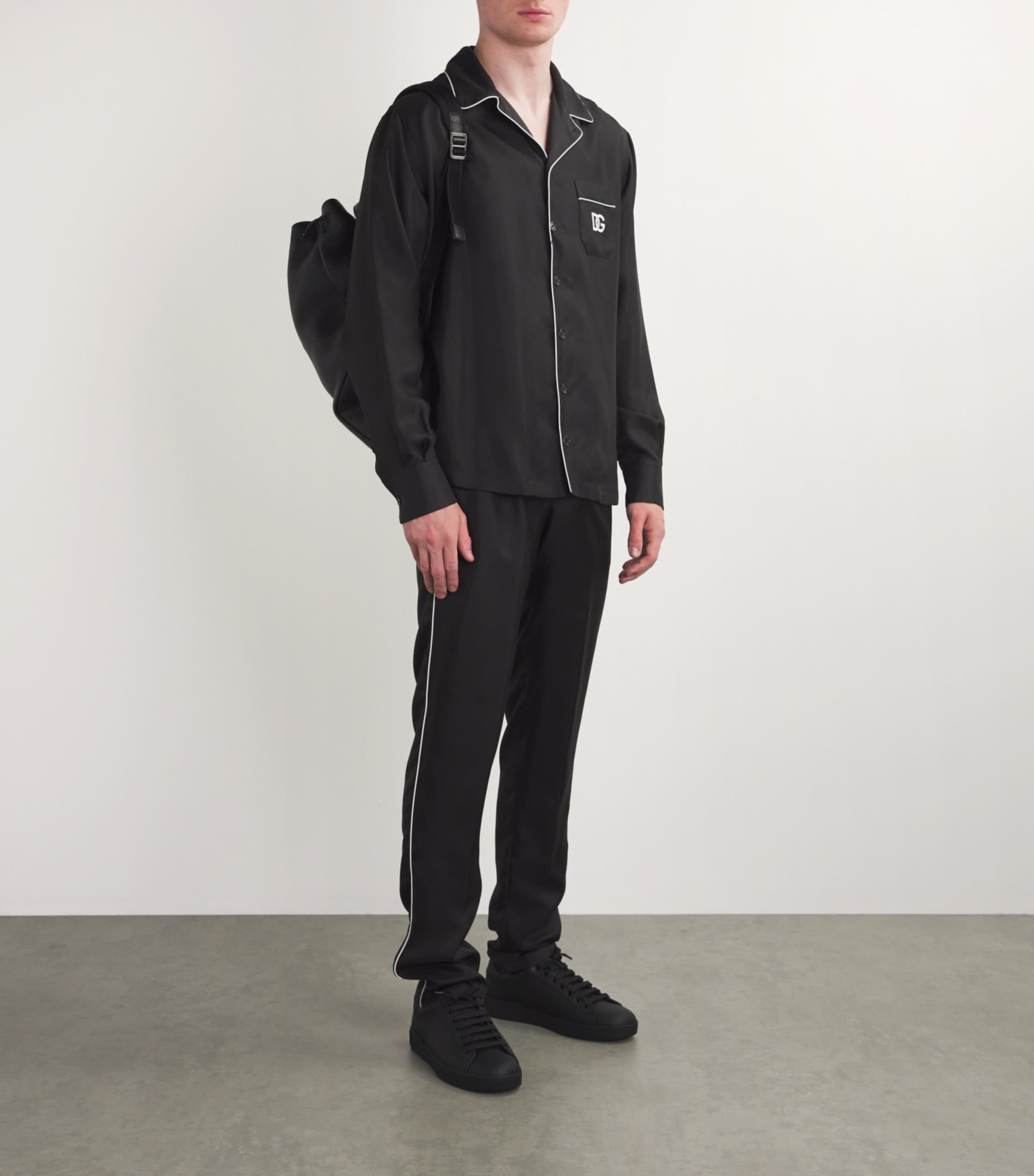 Leather Logo Sneakers 80999-BLACK Image 2