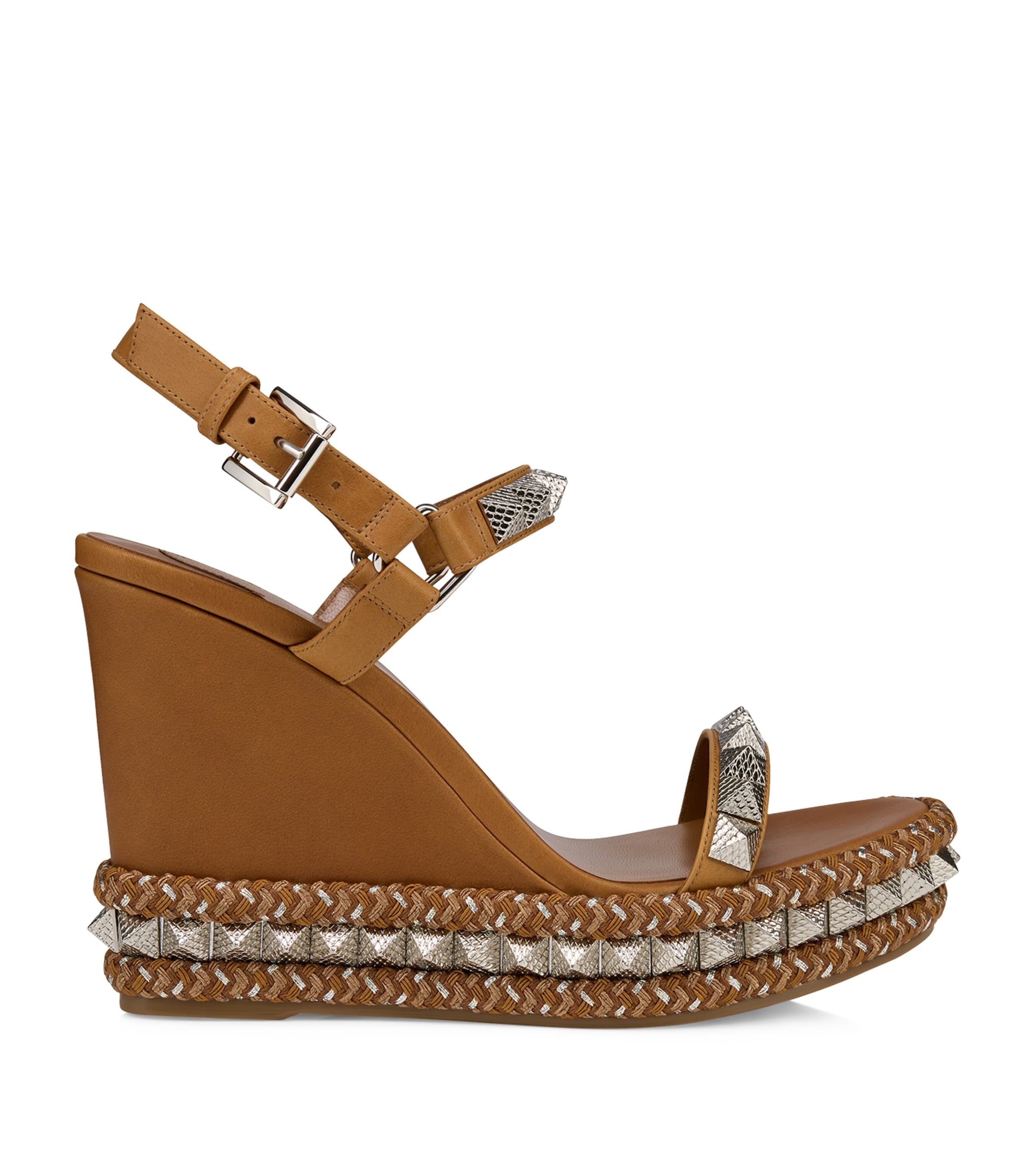 Christian Louboutin Studded Braided Wedge Sandals Embellishments In Brown