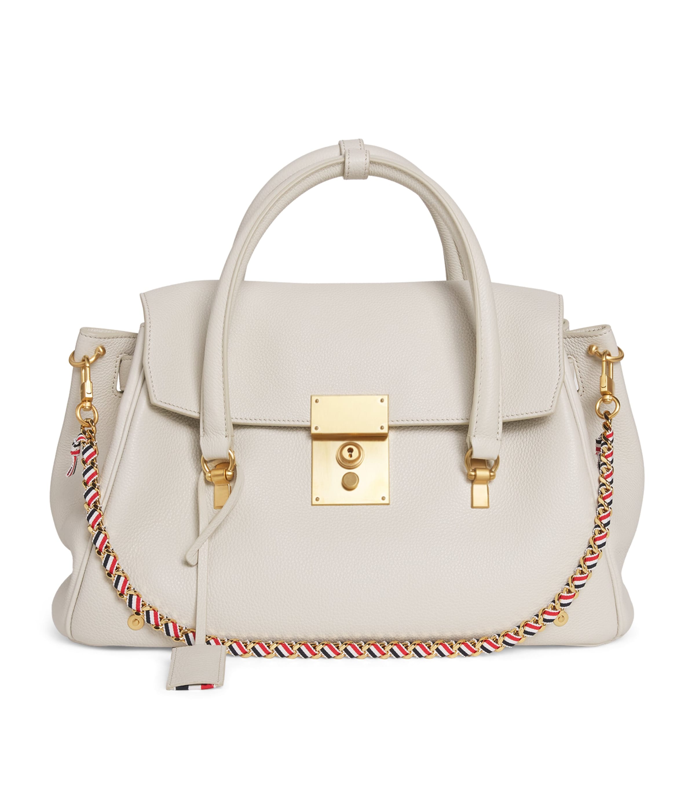 Thom Browne Grain Leather Bolton Top-Handle Bag Off White Image 1