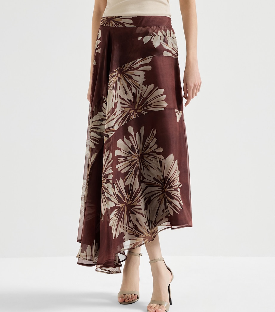 Brunello Cucinelli Womens Silk Floral Midi Skirt Image 3