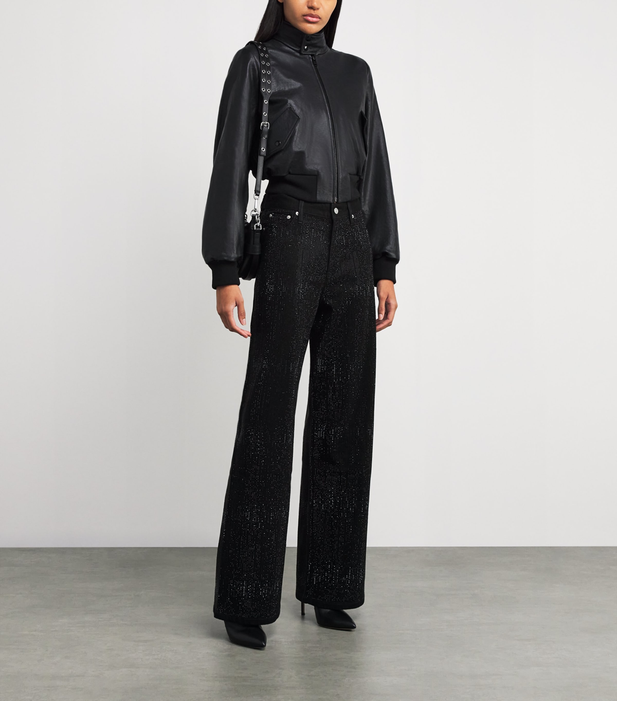 Rhinestone-Embellished Wide-Leg Jeans BLACK Image 2