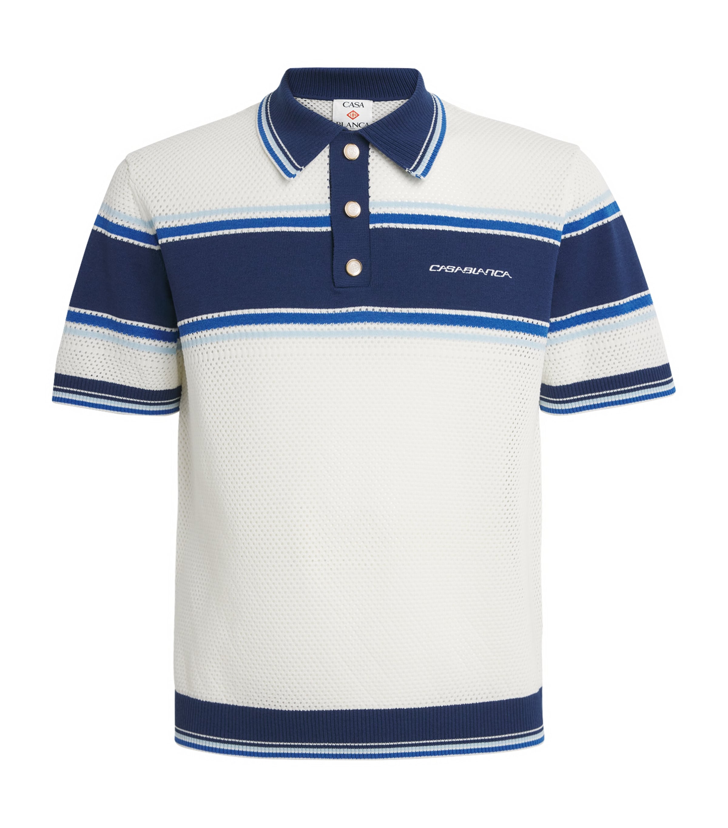 Casablanca Mens Mesh Stripe Polo Shirt White / Blue Image 1