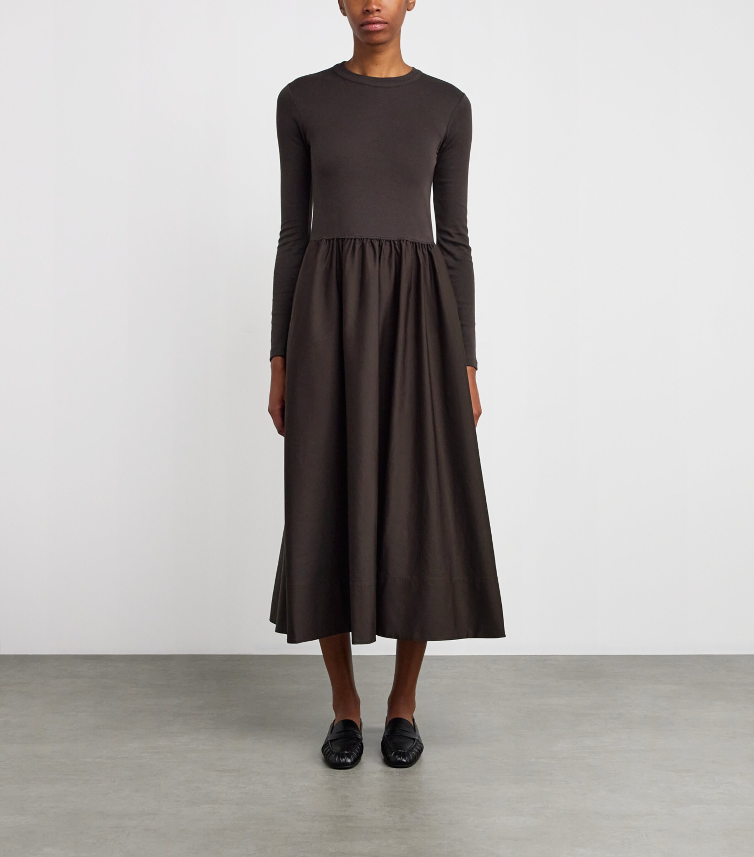 Cotton A-Line Midi Dress BROWN Image 3