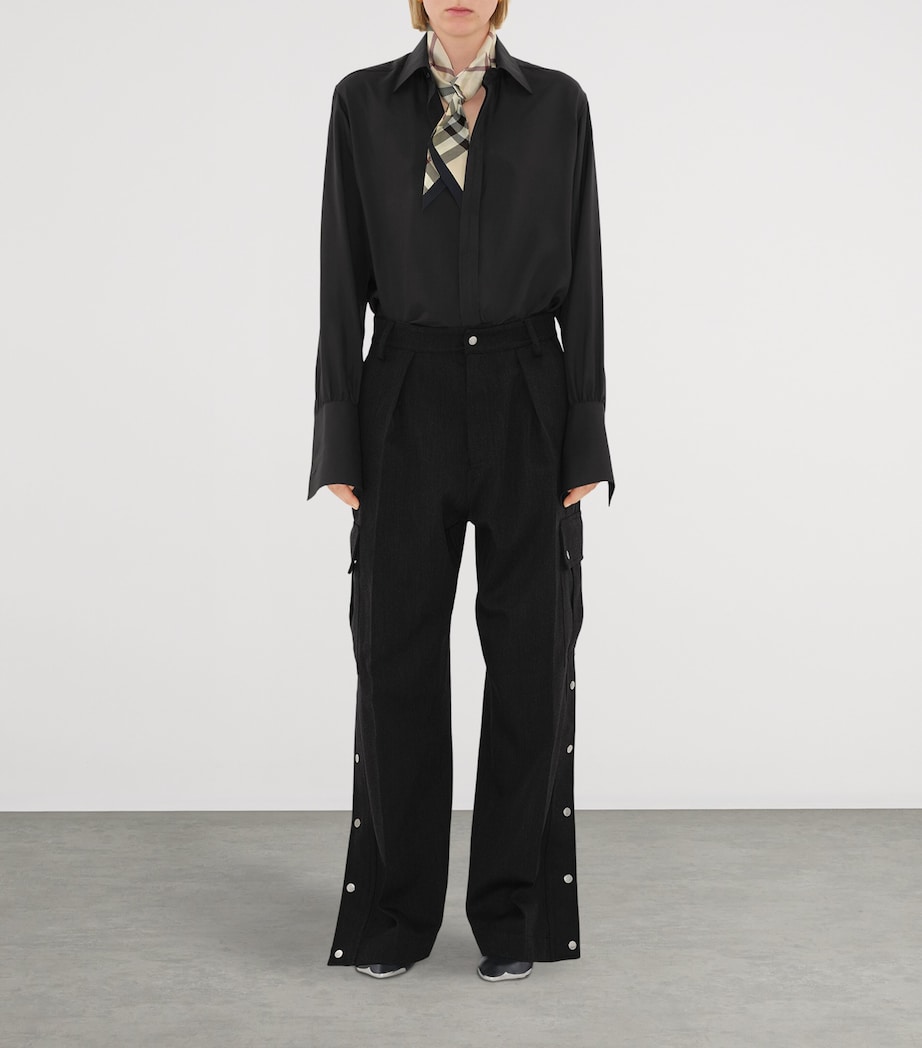 Silk Skinny Check Scarf STONE Image 3