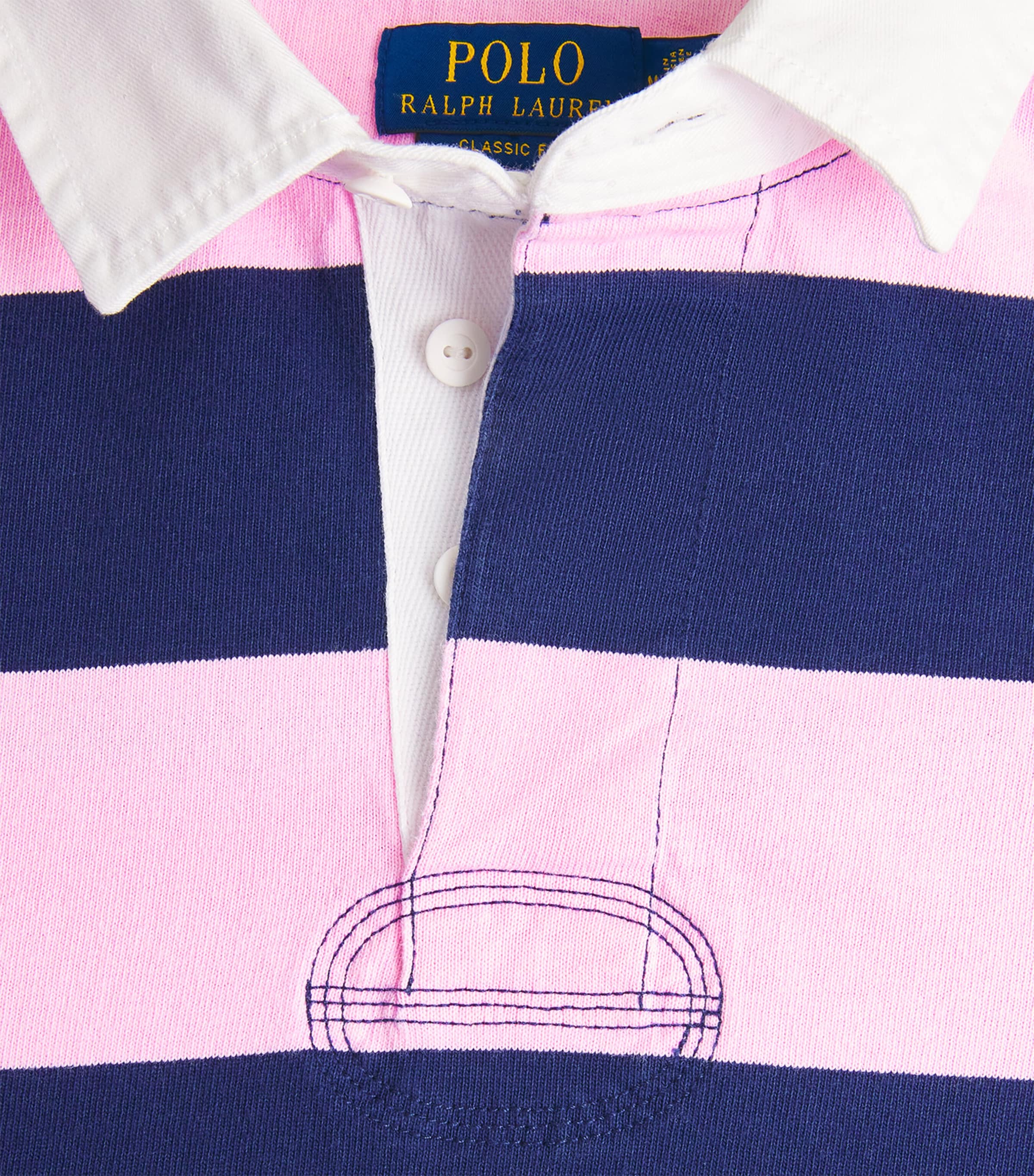 Polo Ralph Lauren Mens Cotton Stripe Polo Pony Rugby Shirt Carmel Pnk/nwprt Nvy Image 6