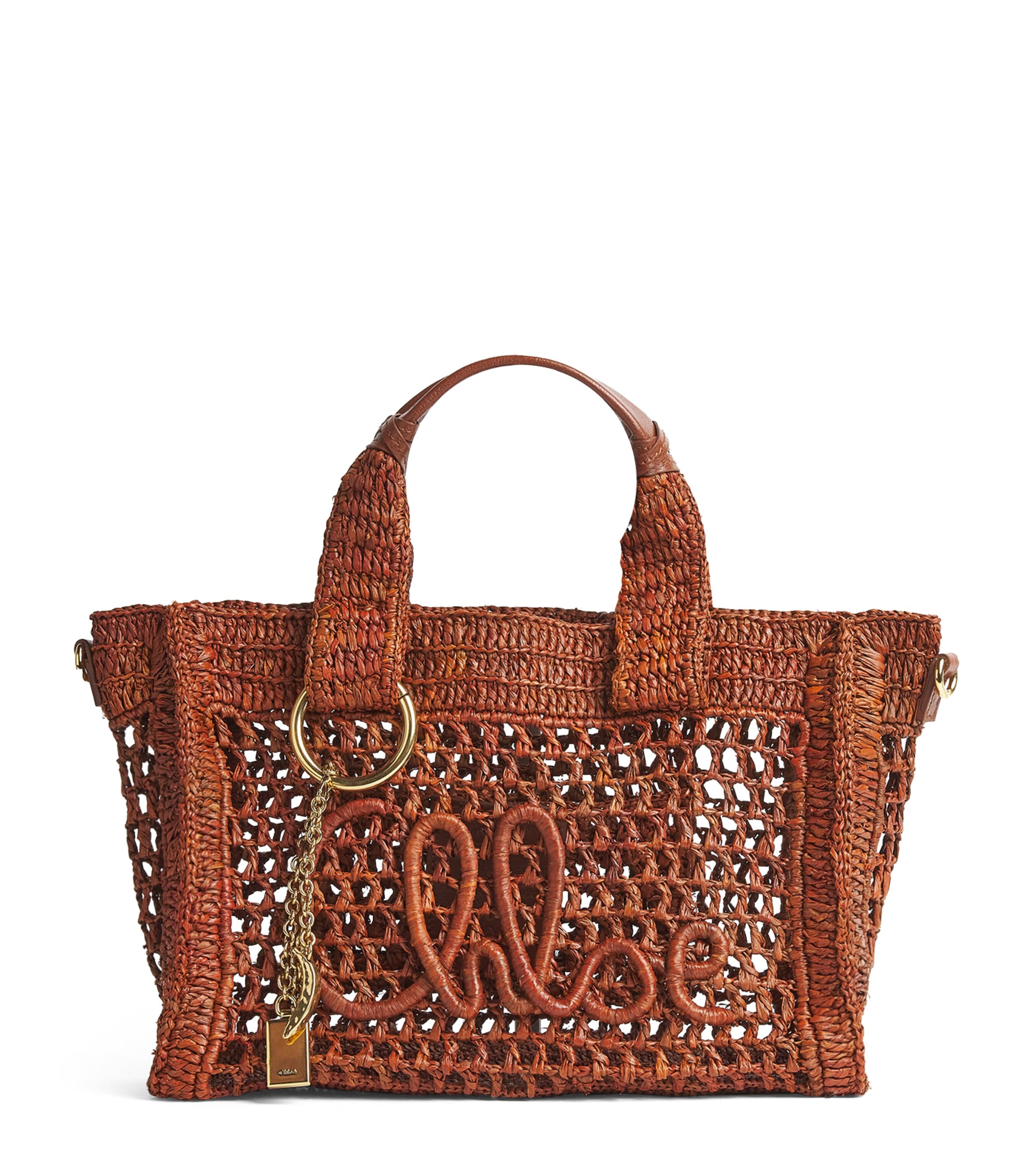 Chloé Small Raffia Summer Banana East-West Tote Bag Clay Brown Image 1