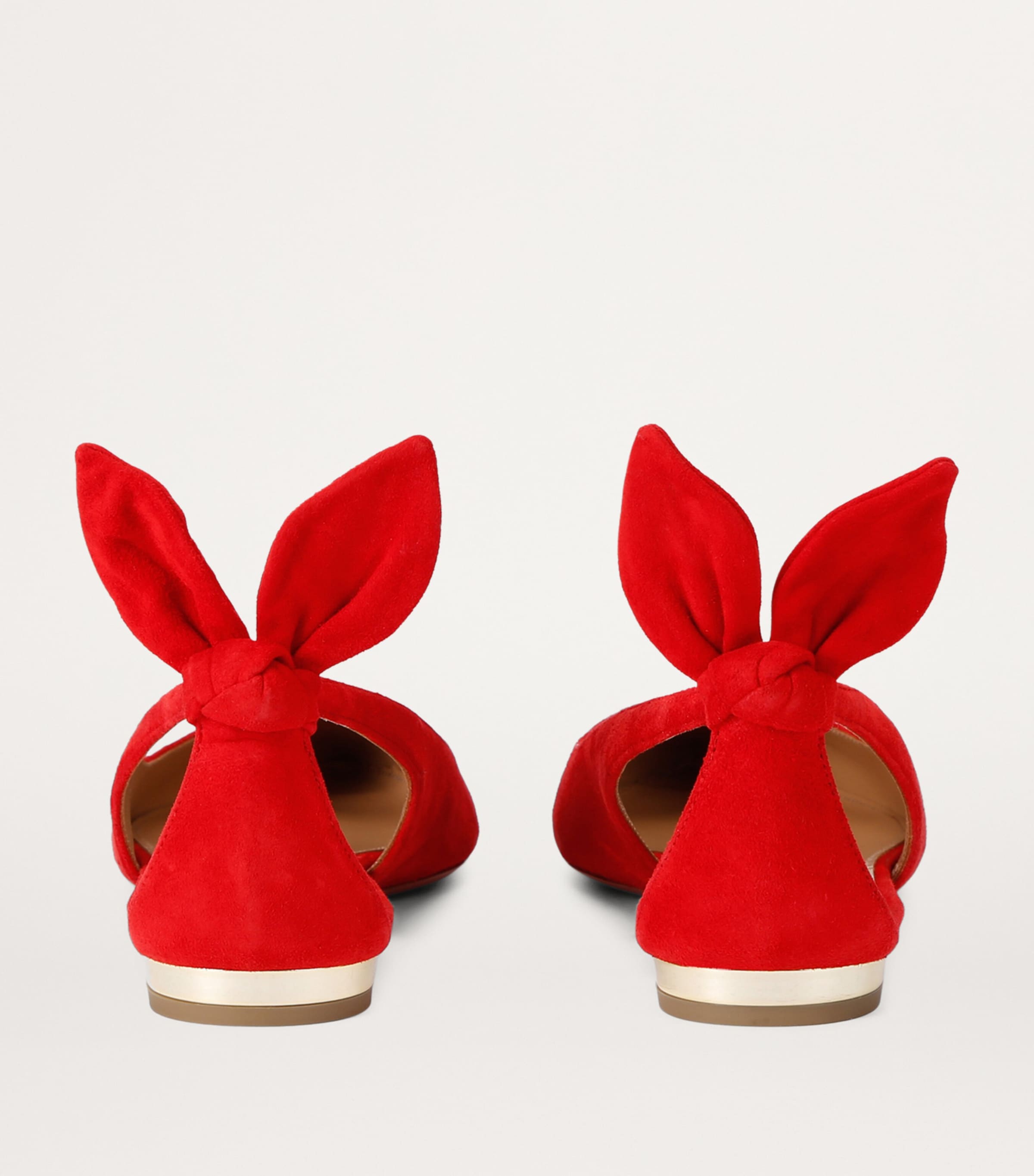 Aquazzura Suede Bow Tie Ballet Flats Red Image 2