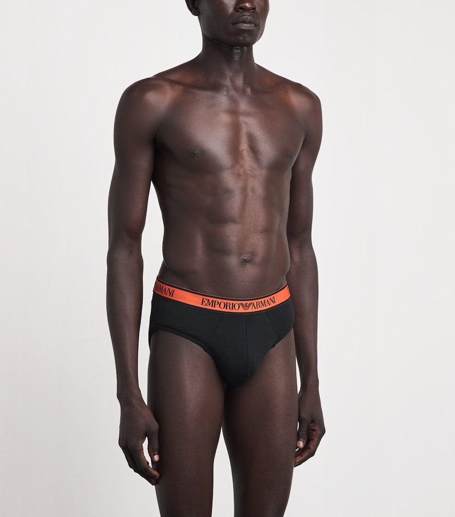 Emporio Armani Mens Stretch-Cotton Logo Briefs (Pack of 3) Black/bla Image 2