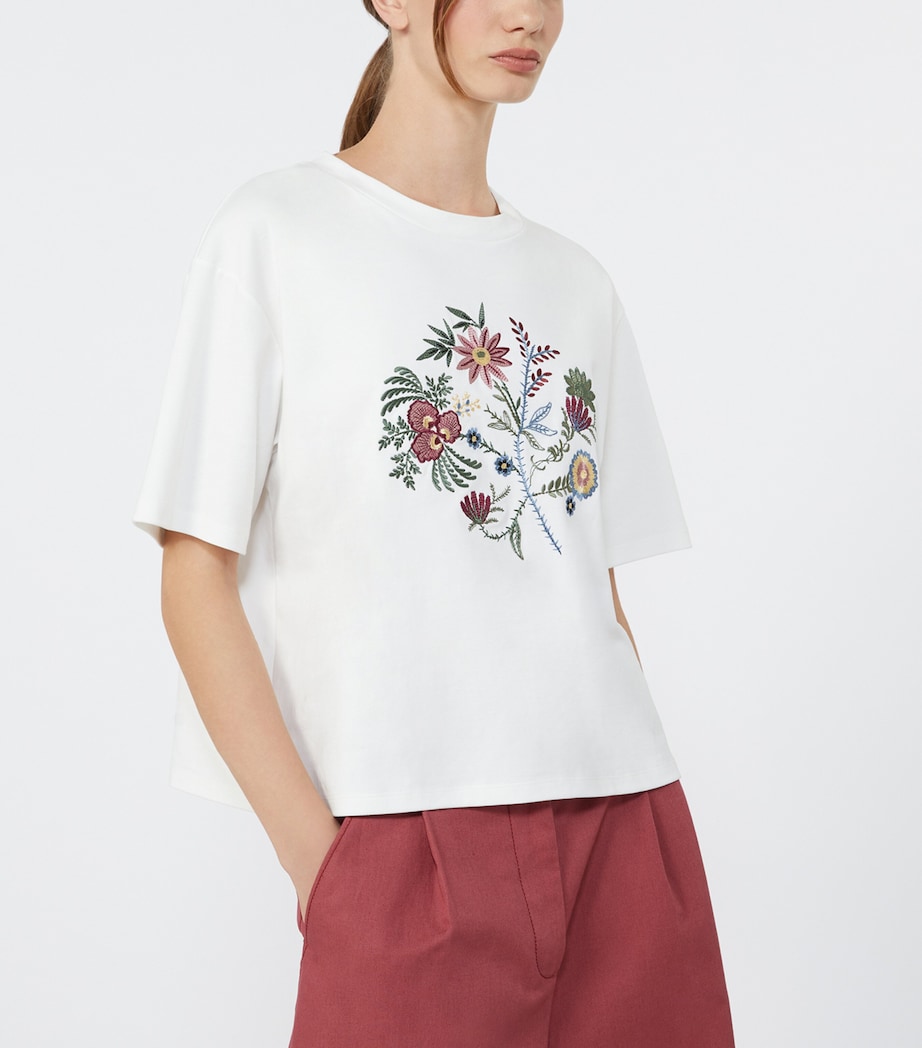 Weekend Max Mara Womens Cotton Floral-Embroidered T-Shirt White Image 4