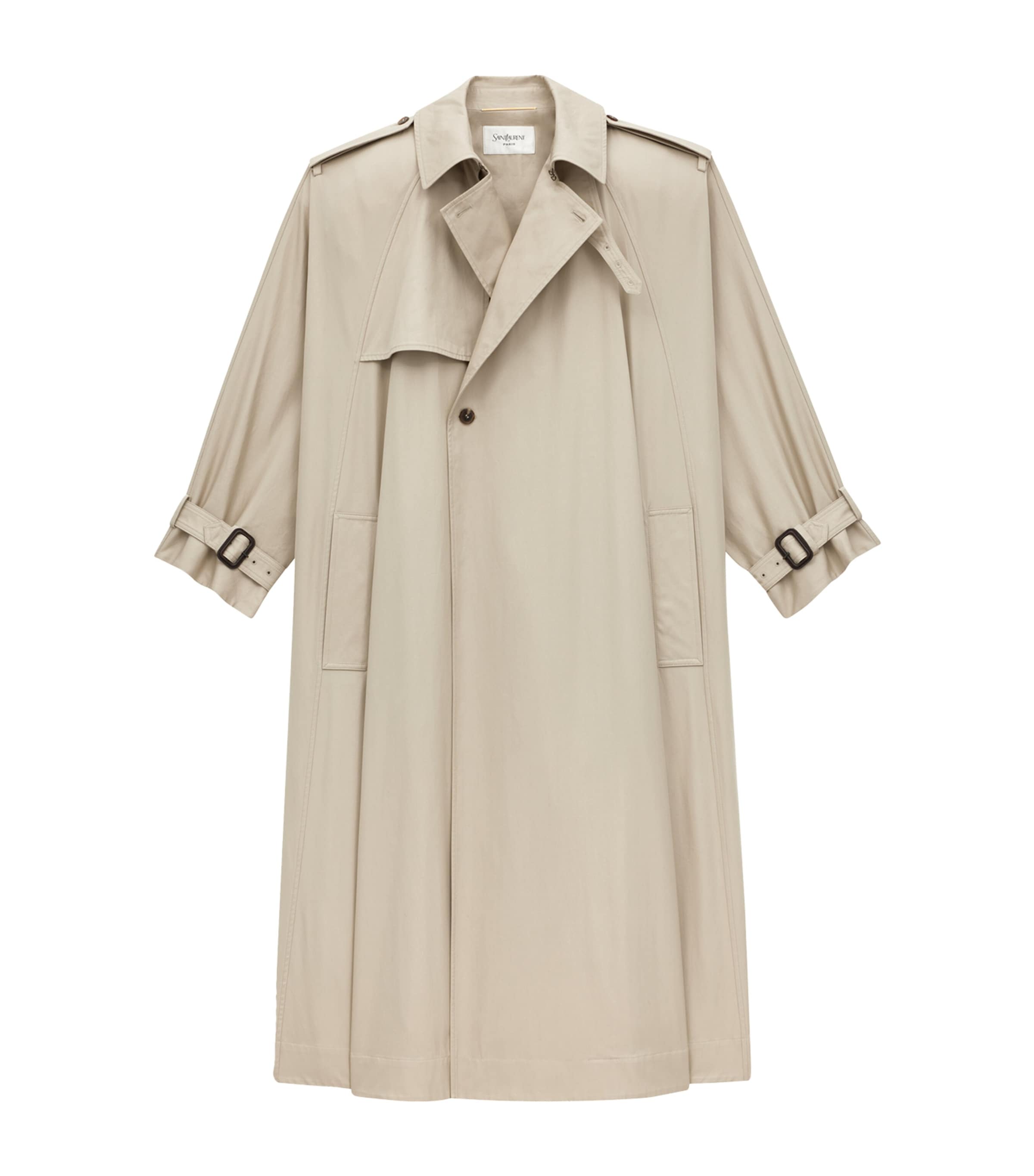 Saint Laurent Cape Trench Coat In Cotton Twill In Nude