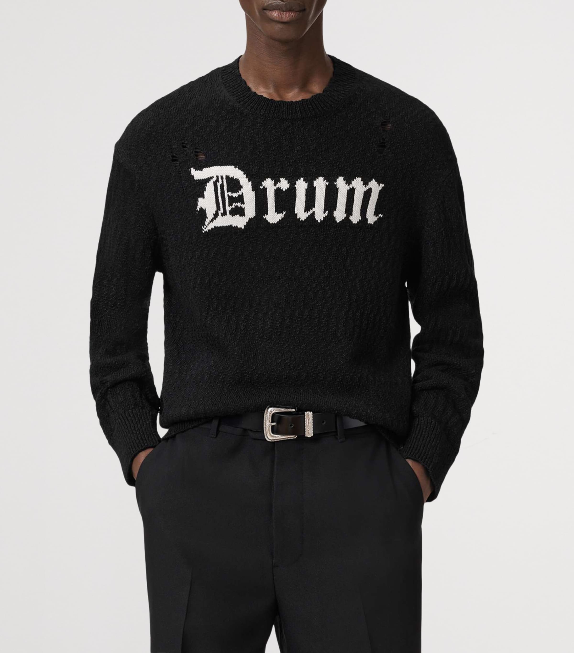 AllSaints Mens Cotton-Blend Drum Sweater Black/chalk White Image 3