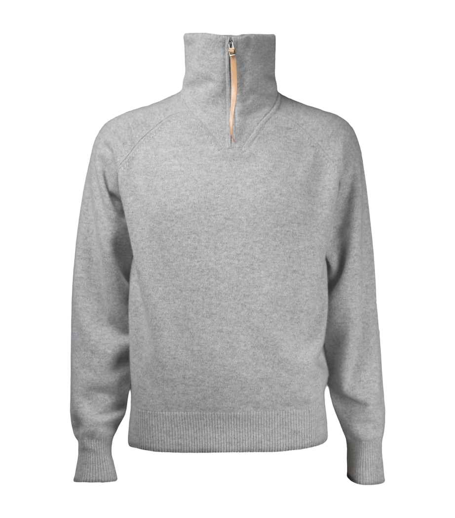 Alan Scott Mens Cashmere Quarter-Zip Sweater Silver Image 1