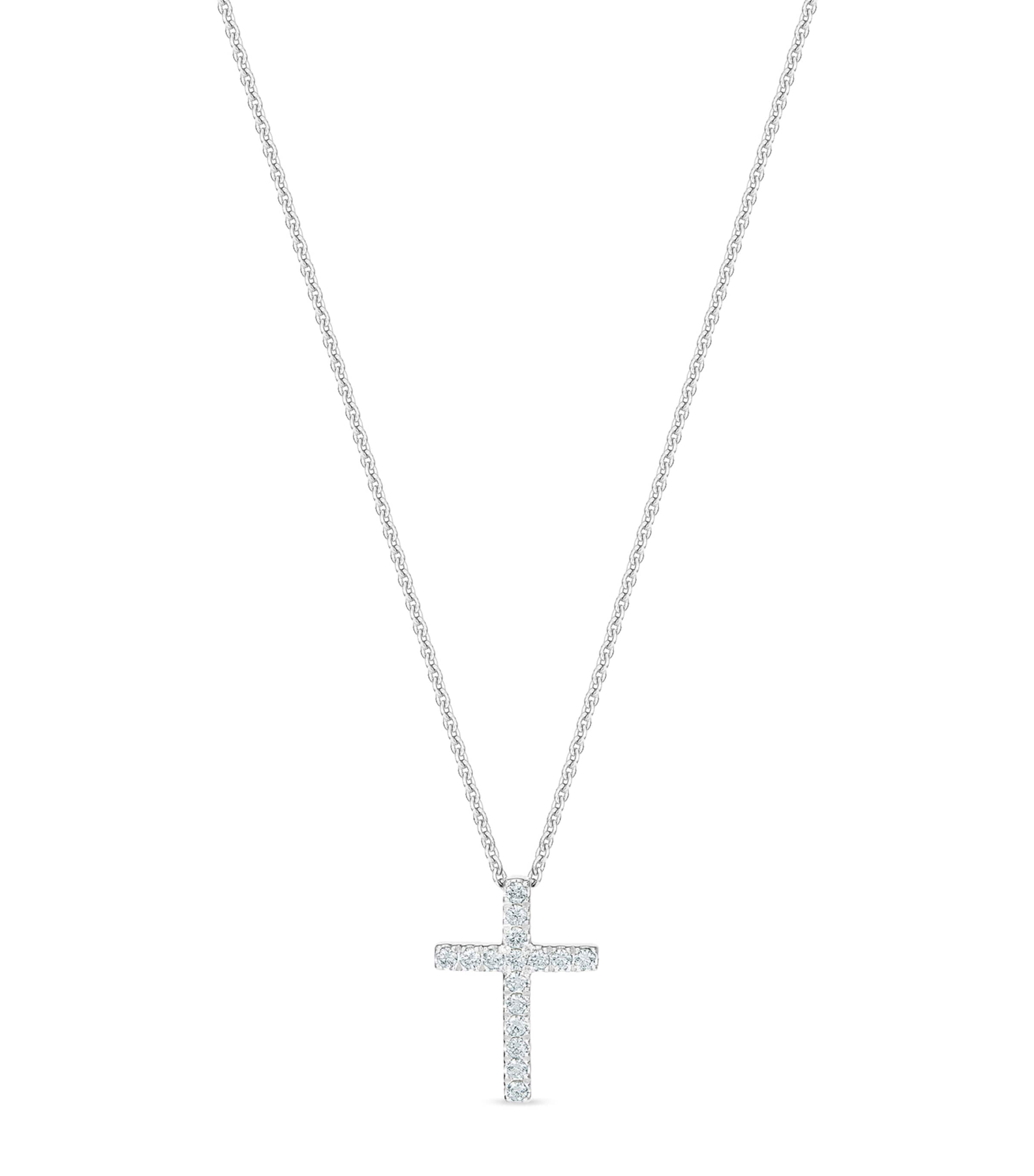 De Beers White Gold And Diamond Db Classic Cross Necklace In Neutral