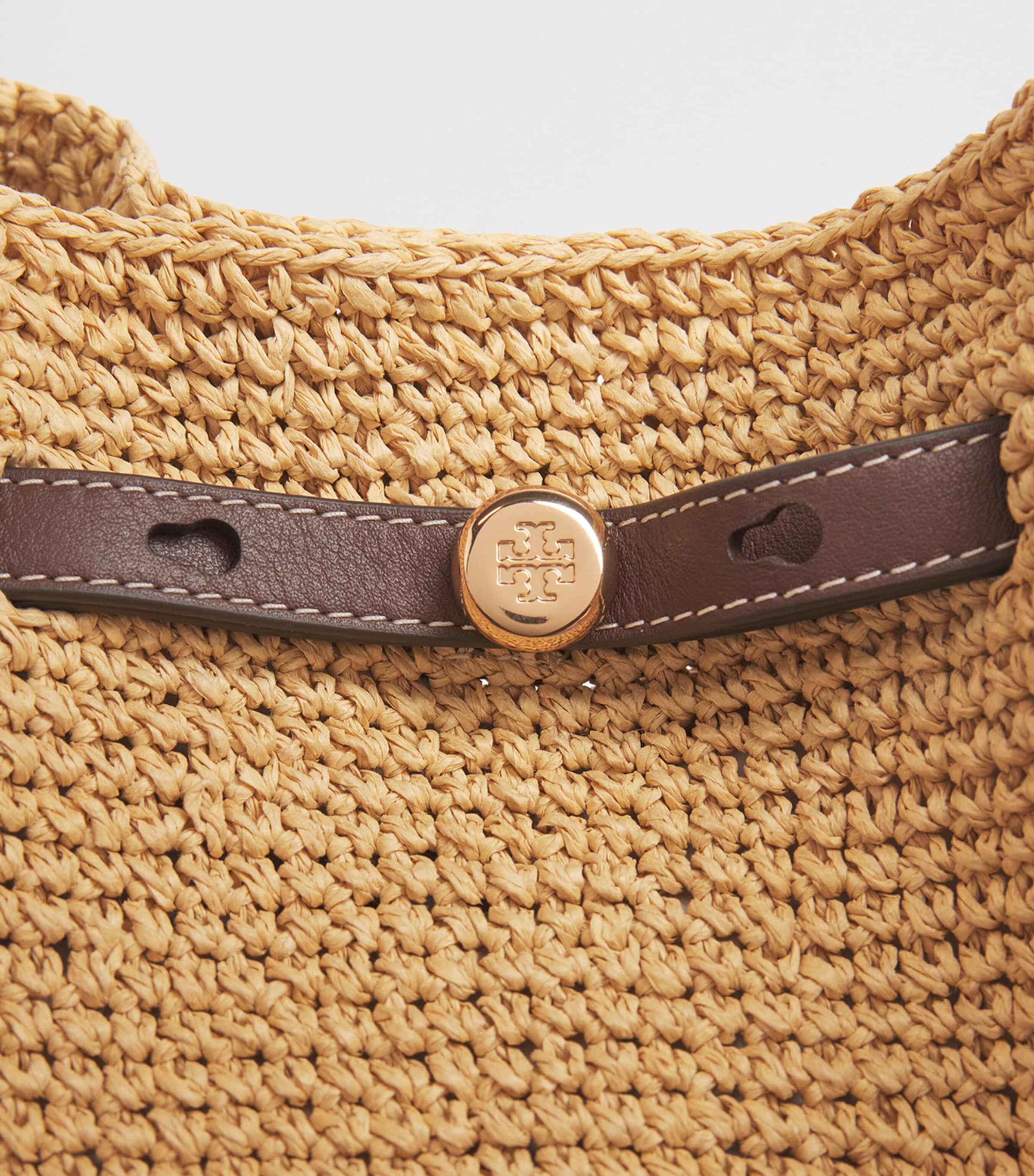 Tory Burch Raffia-Leather Romy Tote Bag Natural Image 6