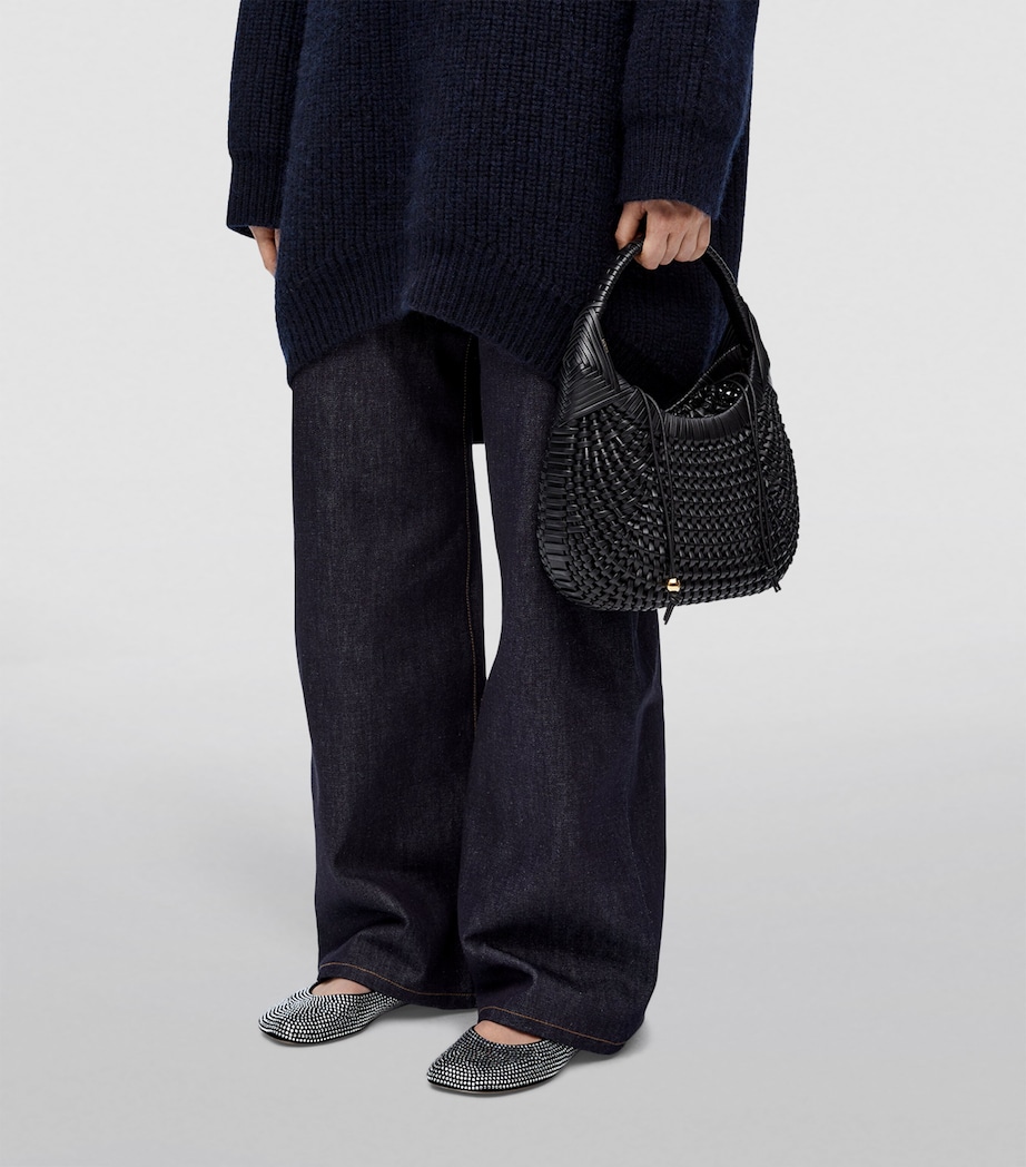 Leather Diamond Top-Handle Bag BLACK Image 7