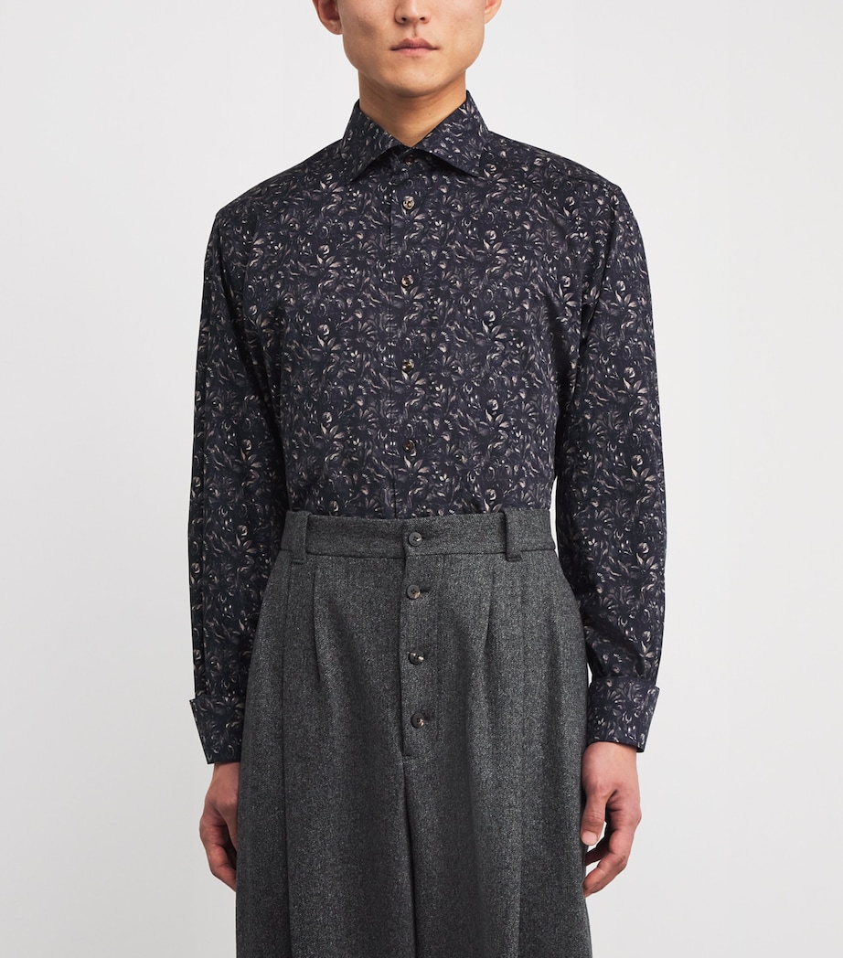 Cotton Twill Floral Print Contemporary Fit Shirt 38DARK BROWN Image 3