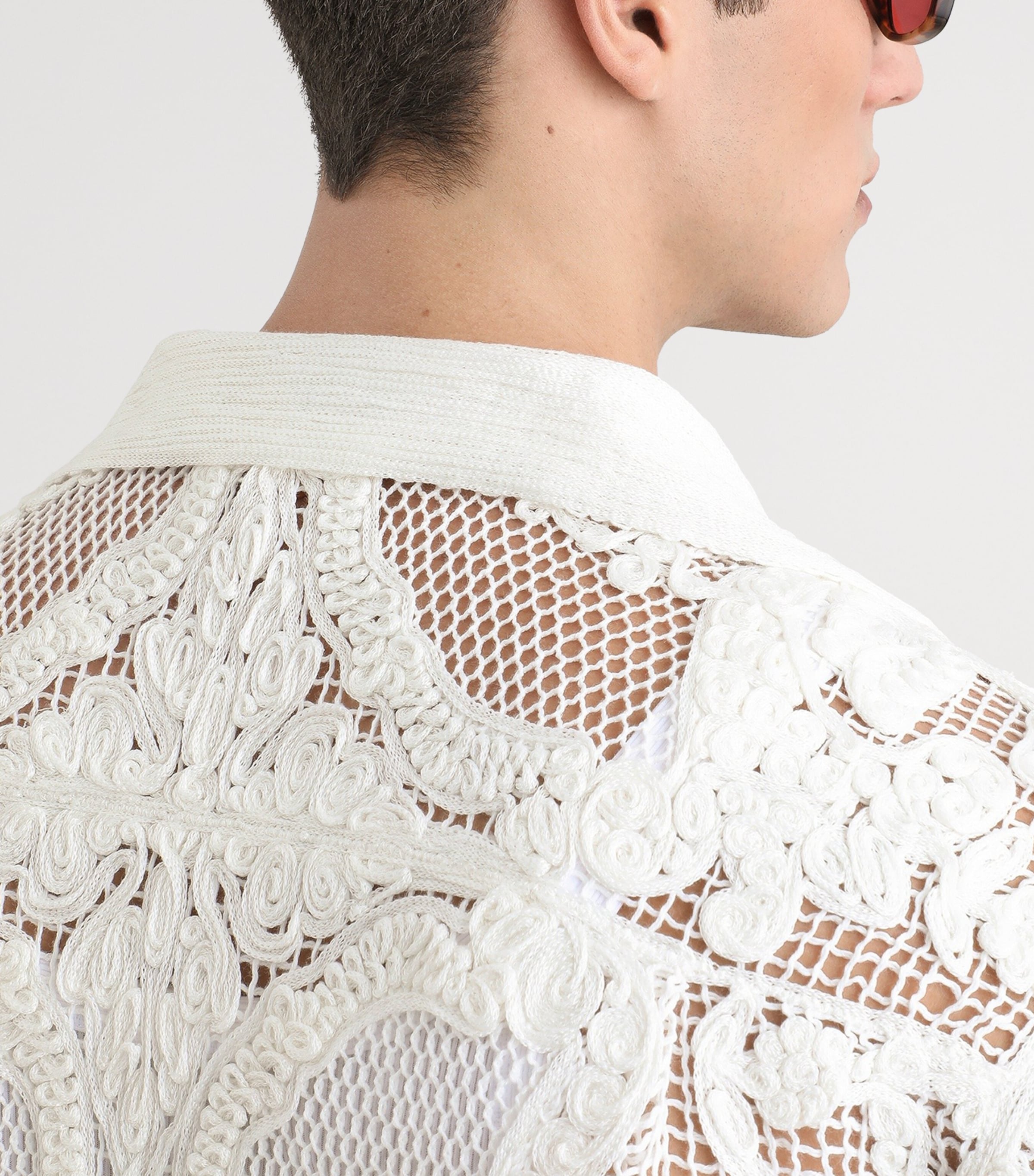 Dolce&Gabbana Mens Cotton Embroidered Short-Sleeve Shirt Panna Image 5