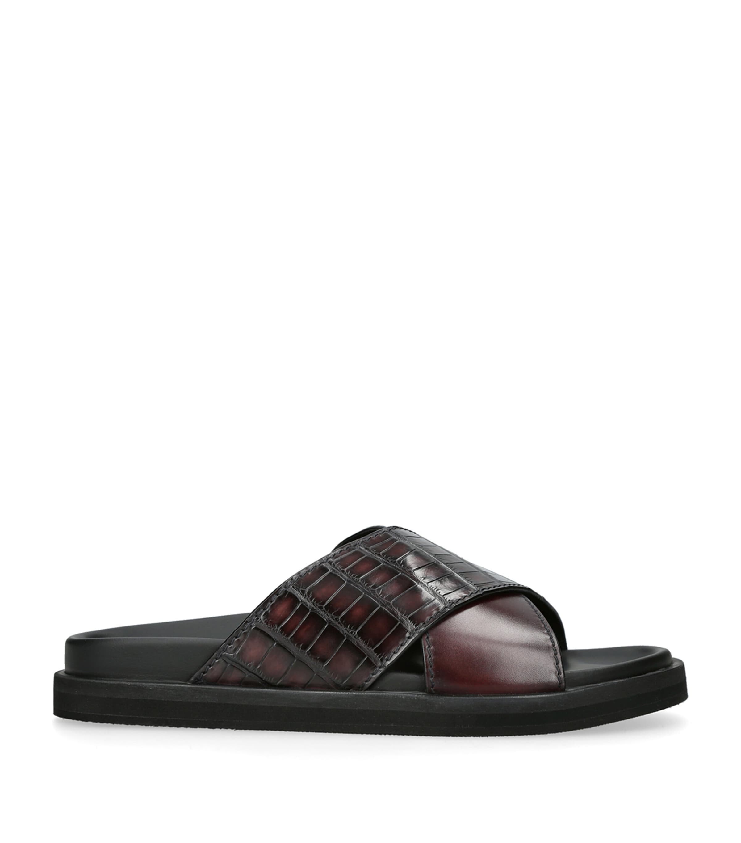 Zegna Crocodile Skin Panarea Sandals In Burgundy